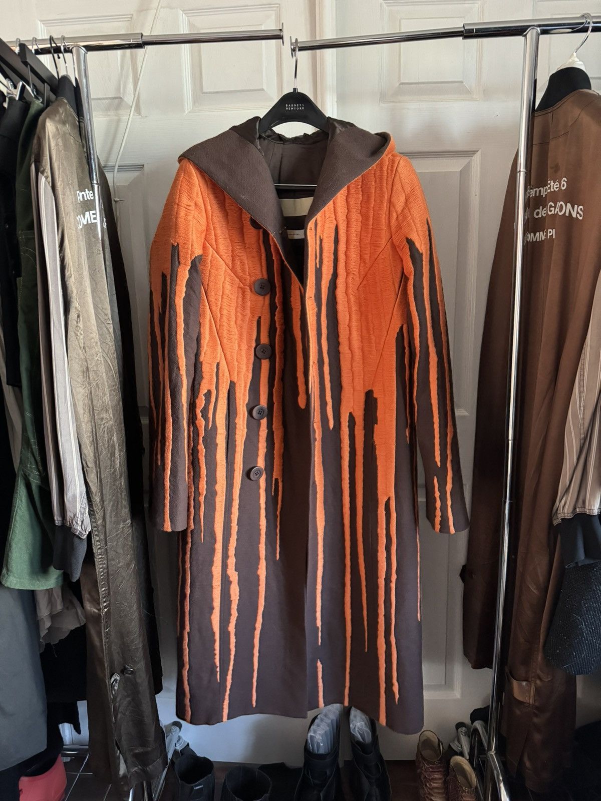 image of Rick Owens Mastodon Runway Hooded Embroidered Vomit Coat in Brown, Men's (Size Medium)