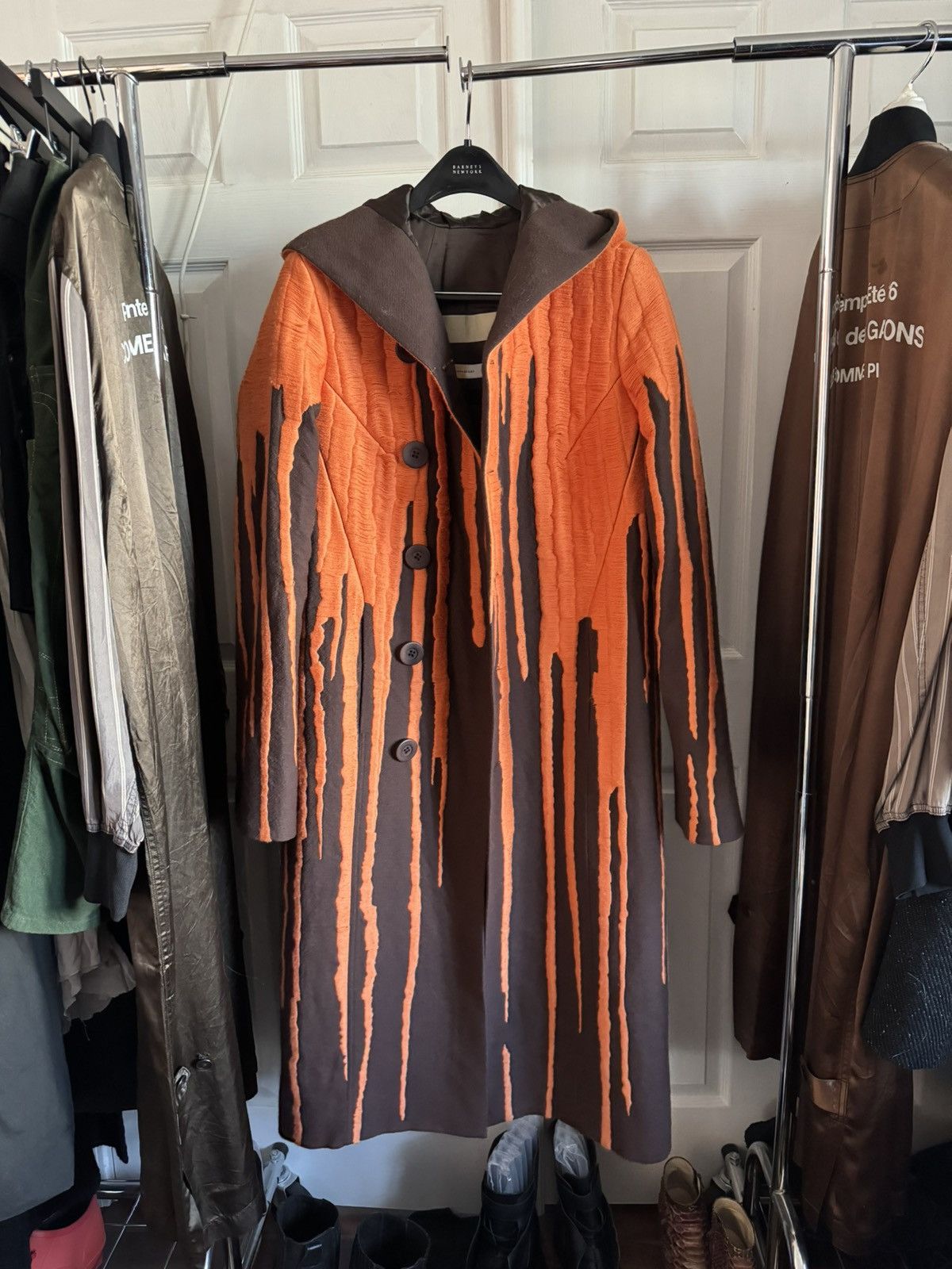 Pre-owned Rick Owens Mastodon Runway Hooded Embroidered Vomit Coat In Brown