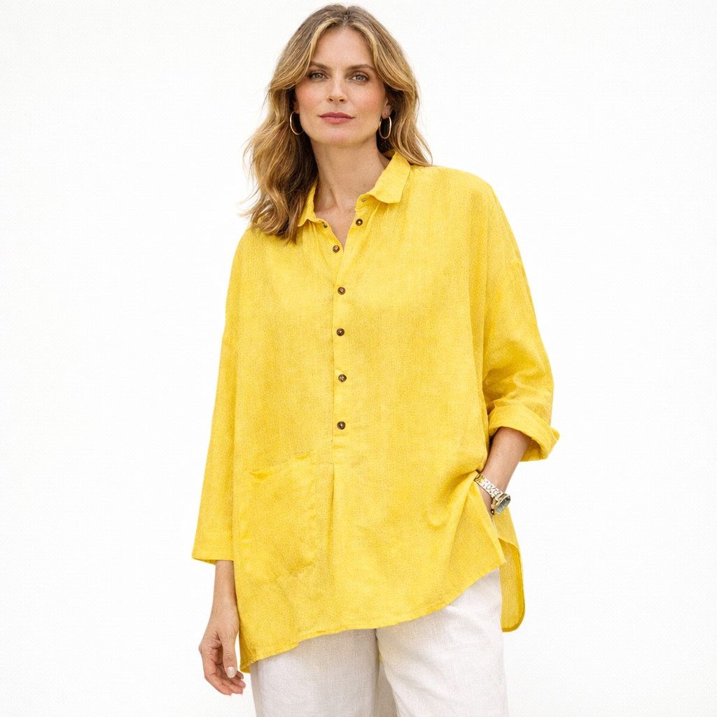 eskandar Eskandar Women's 100% Linen Boxy oversize 1/2 button Blouse Size ONE SIZE - 1 Thumbnail