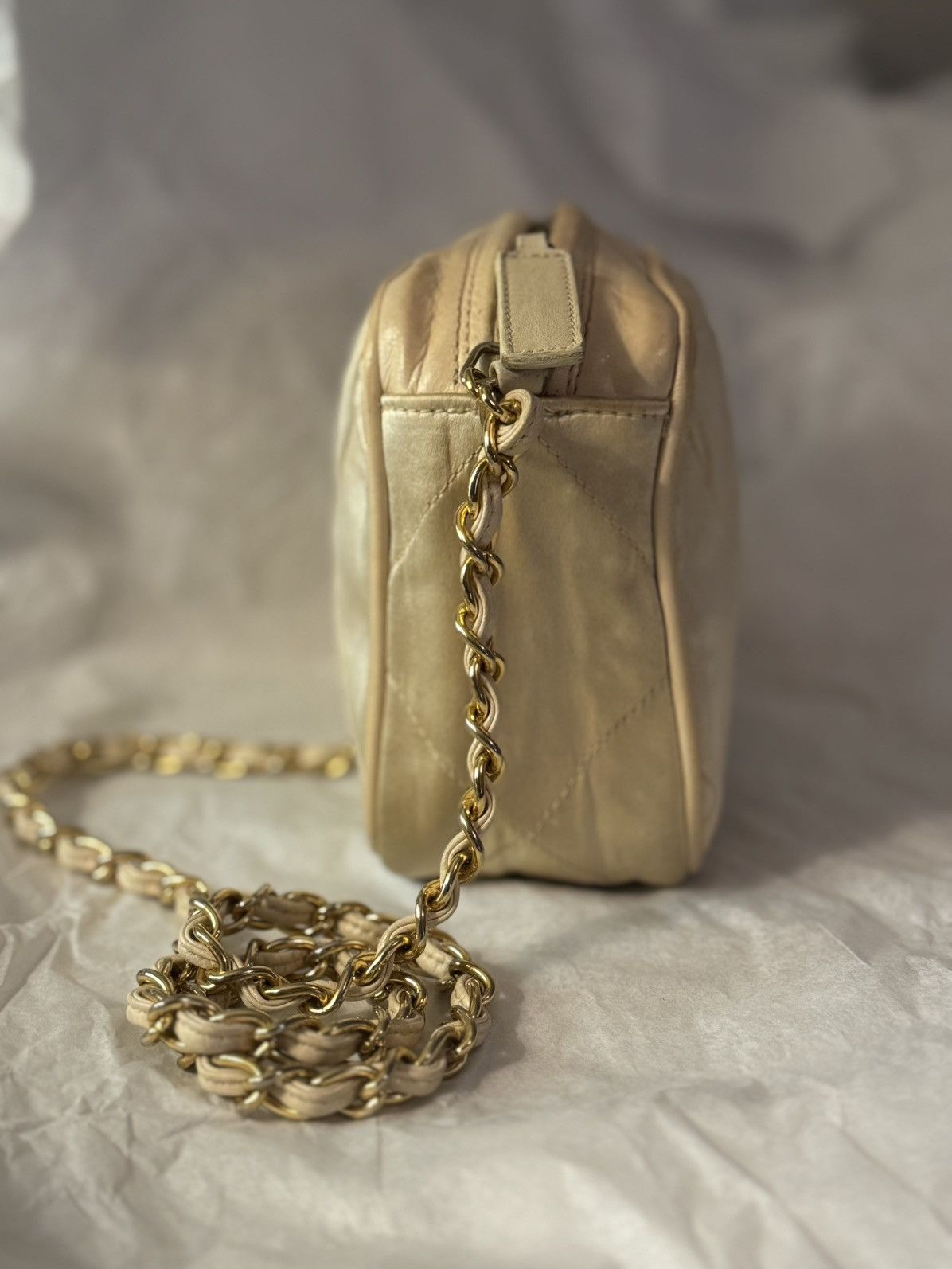 Chanel Vintage Chanel Crossbody Beige Stitched Leather Satin Bag Size ONE SIZE - 5 Thumbnail