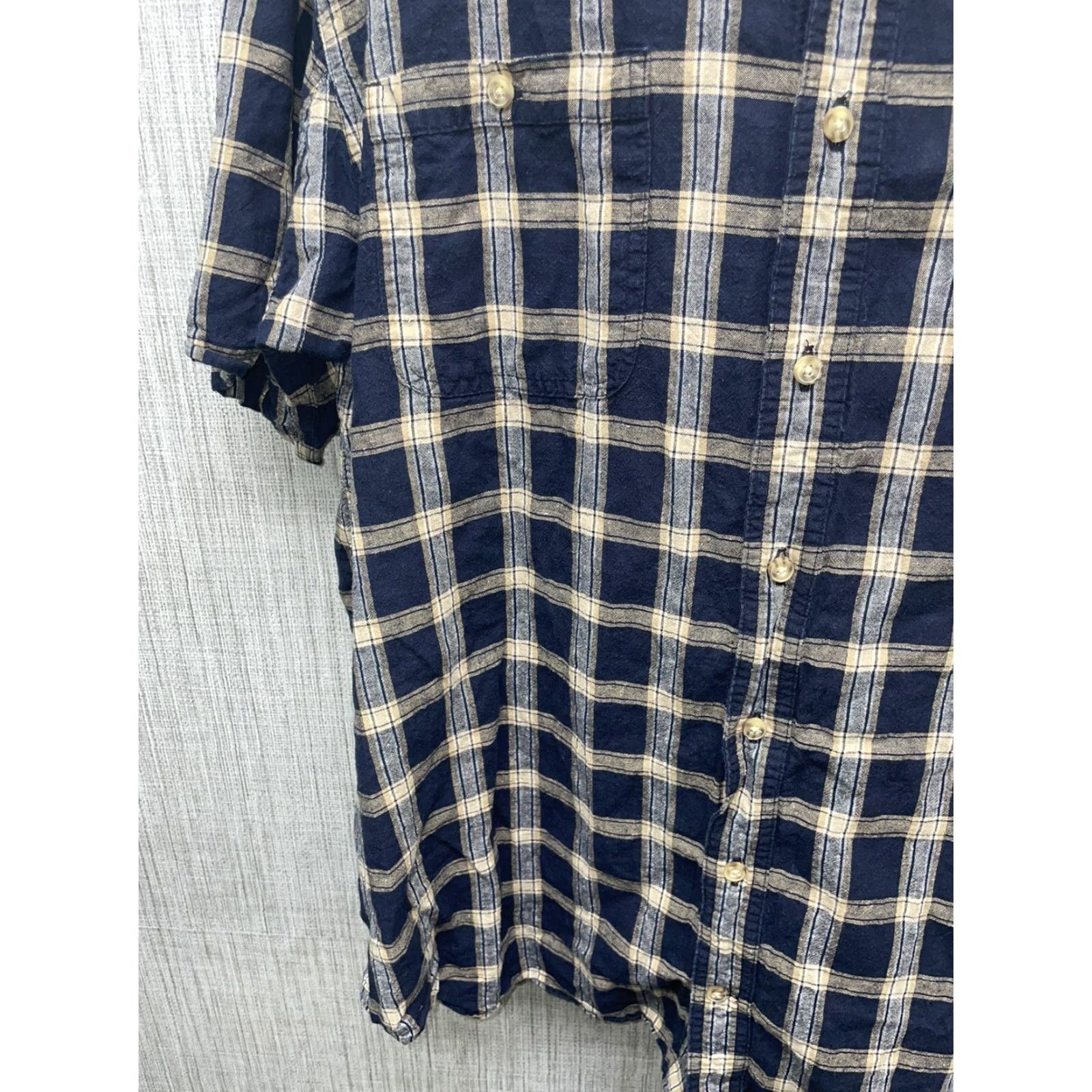Vintage Duluth Trading Co Cottton Hemp Blend Blue/Beige Plaid Shirt Mens 2XL Short Sleeve Button-Up Beige Plaid 2XL Mens Size US XXL / EU 58 / 5 - 4 Thumbnail