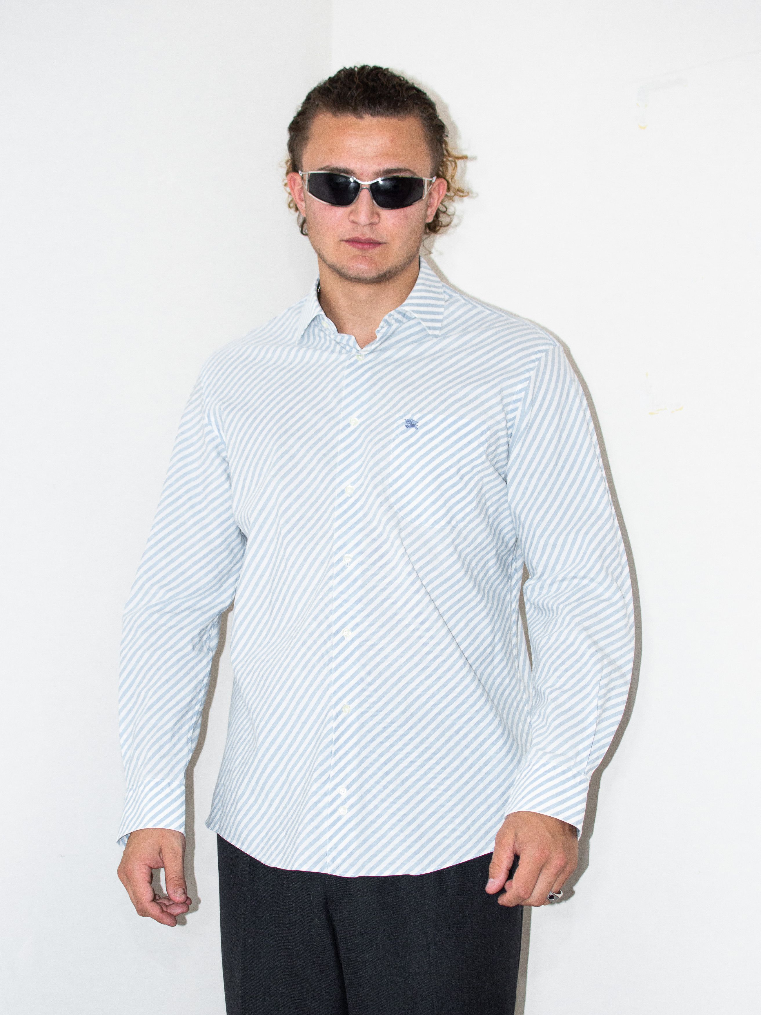 Burberry × Vintage Burberry Blue White Stripes Button Up Long Sleeves Shirt Size US XL / EU 56 / 4 - 3 Thumbnail