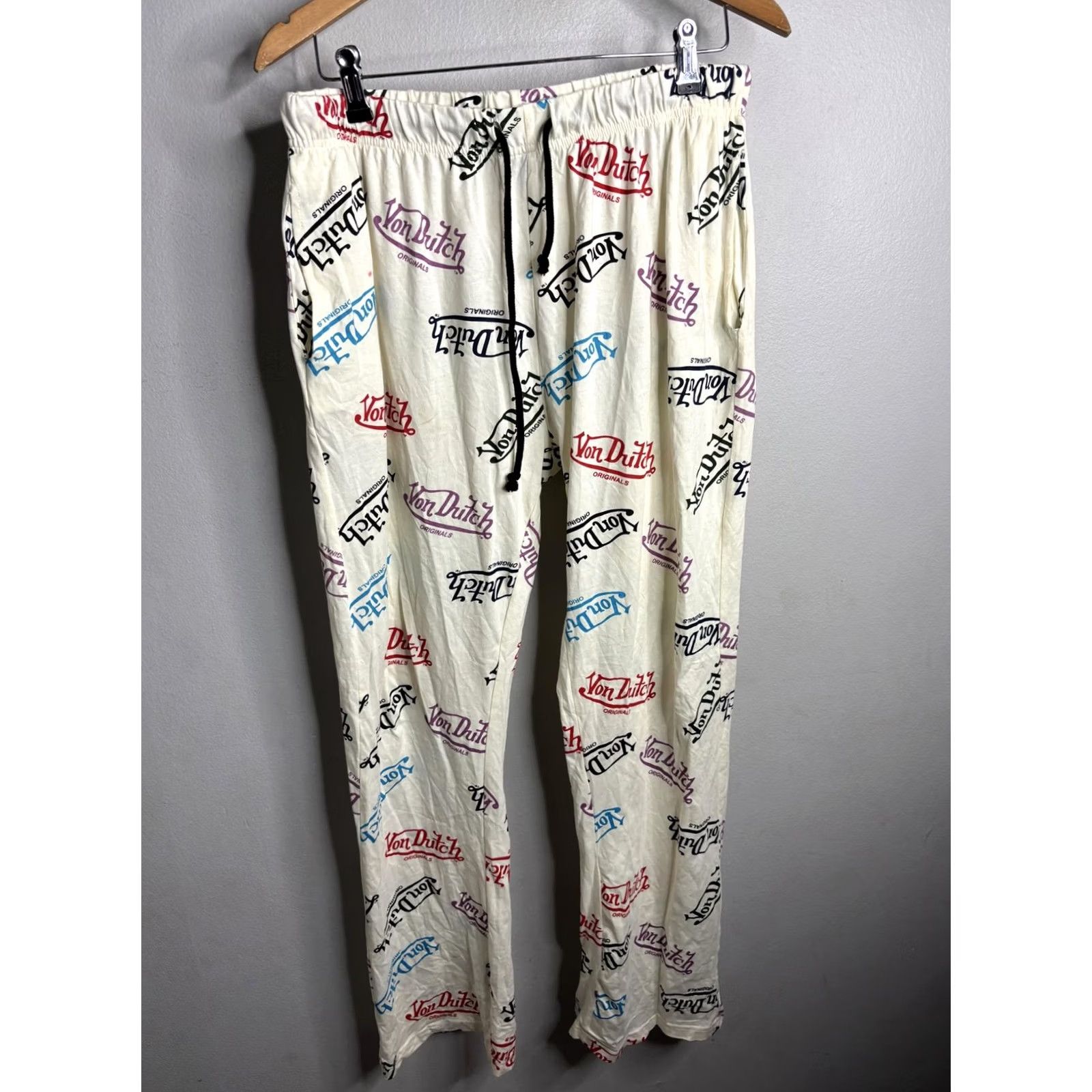 Von Dutch Von Dutch Mens Pajama Pants White Logo Print 100% Cotton Lounge Sleepwear M Size US 31 - 2 Thumbnail