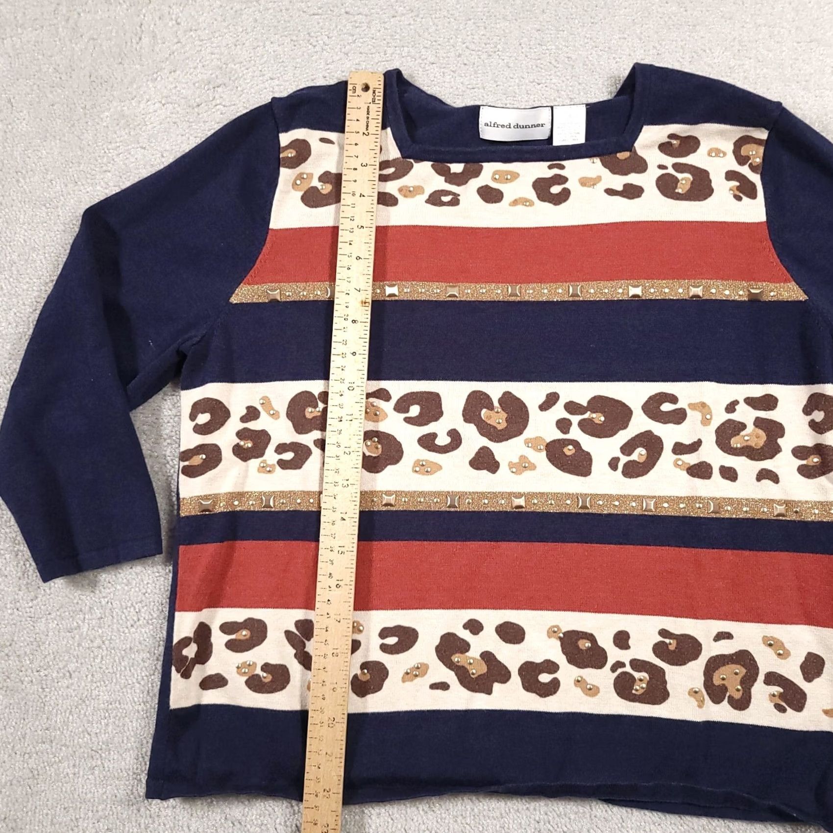 Vintage Alfred Dunner Shirt Women's Large 3/4 Sleeve Square Neck Animal Print Studded Size L / US 10 / IT 46 - 7 Thumbnail