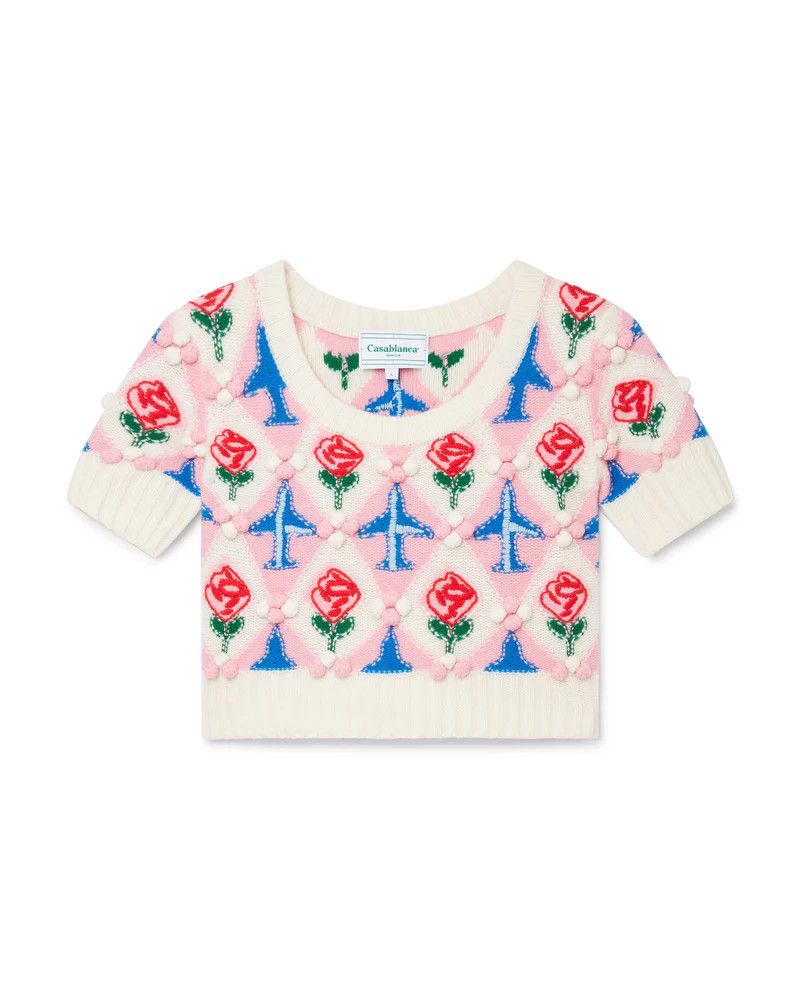 image of Casablanca O1Mle0424 Merino Wool Cropped Jumper In Multicolor, Women's (Size Medium)