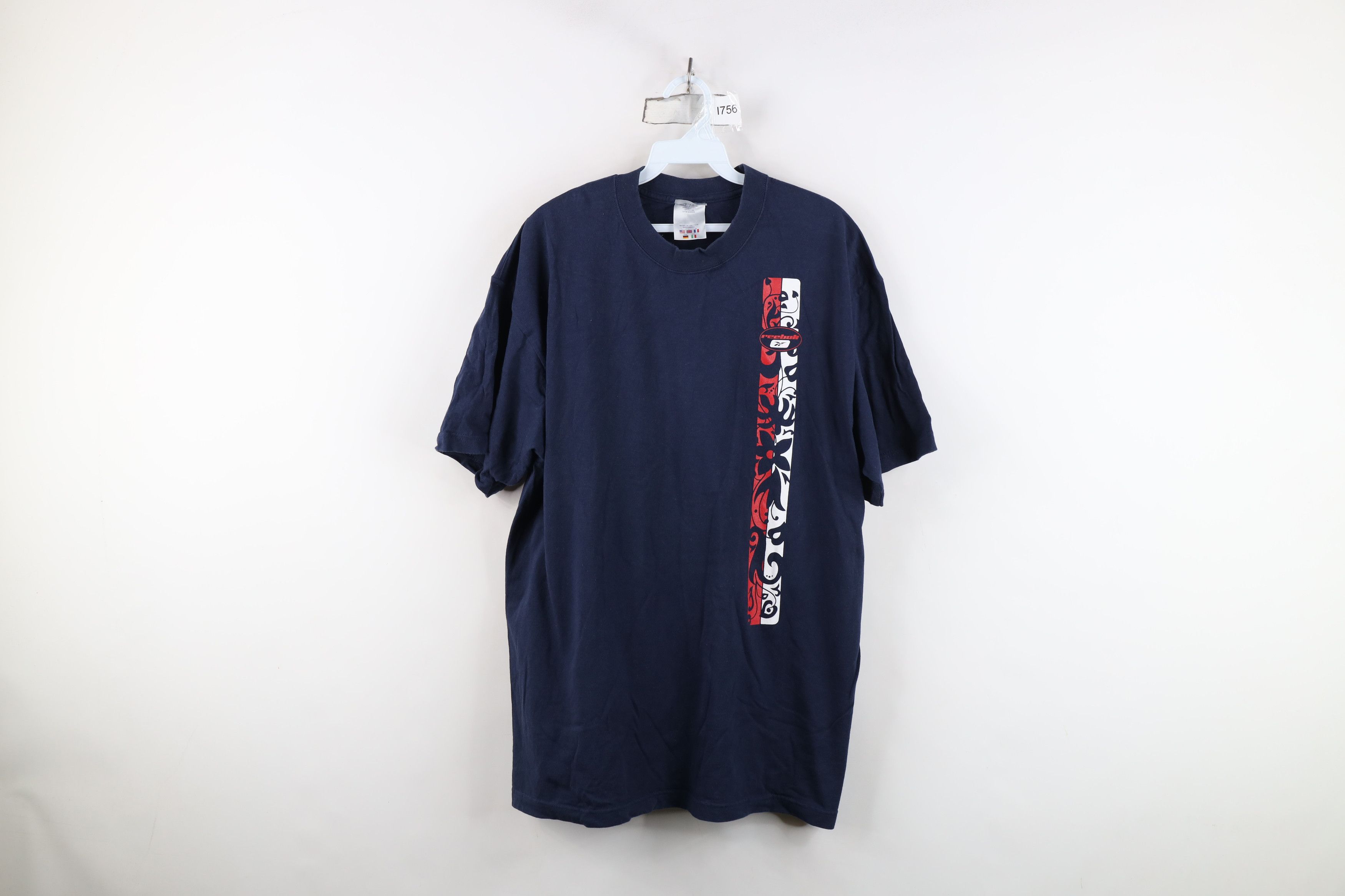Reebok Vintage 90s Y2K Reebok Spell Tribal Flower T-Shirt Navy Blue Size US L / EU 52-54 / 3 - 1 Thumbnail