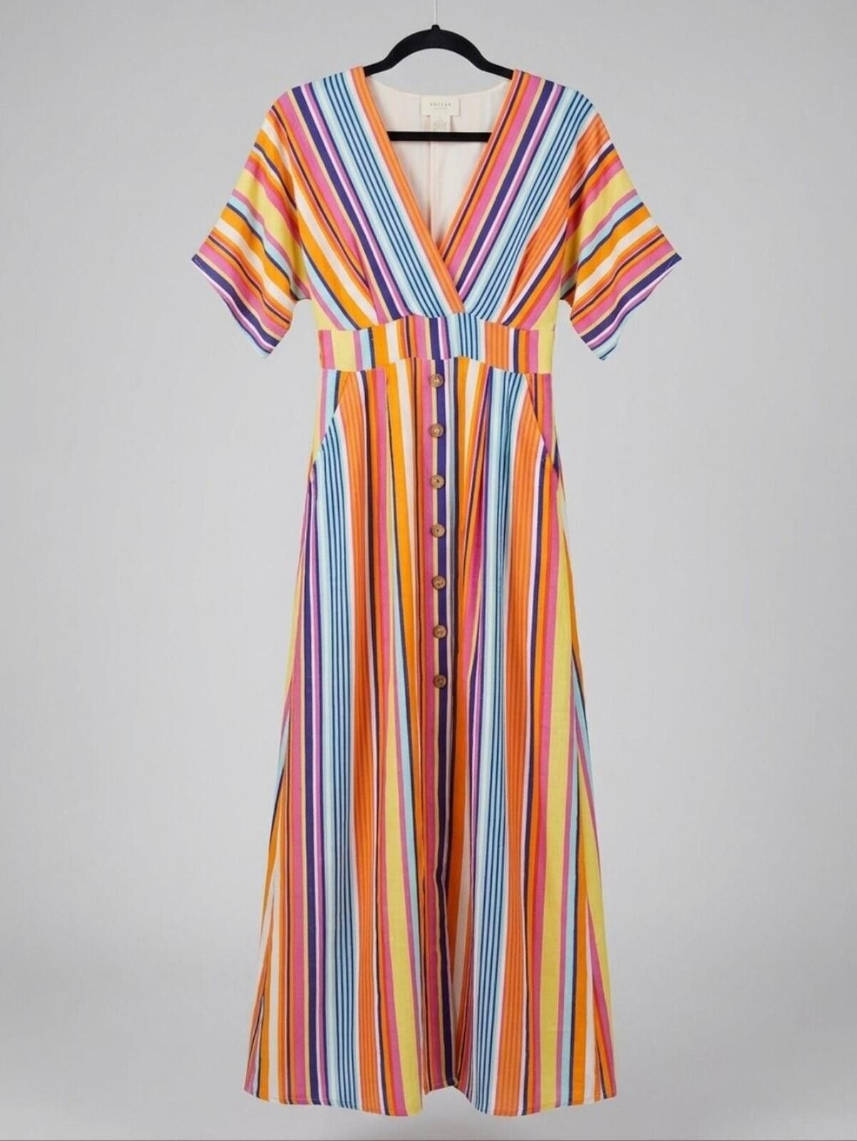 Harder Harper Multicolor Striped V-Neck Button Maxi Dress Size S / US 4 / IT 40 - 1 Thumbnail