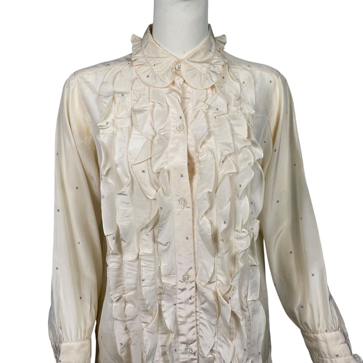 Chanel Vintage 80s Chanel Ruffle Silk Blouse Size XS / US 0-2 / IT 36-38 - 4 Thumbnail