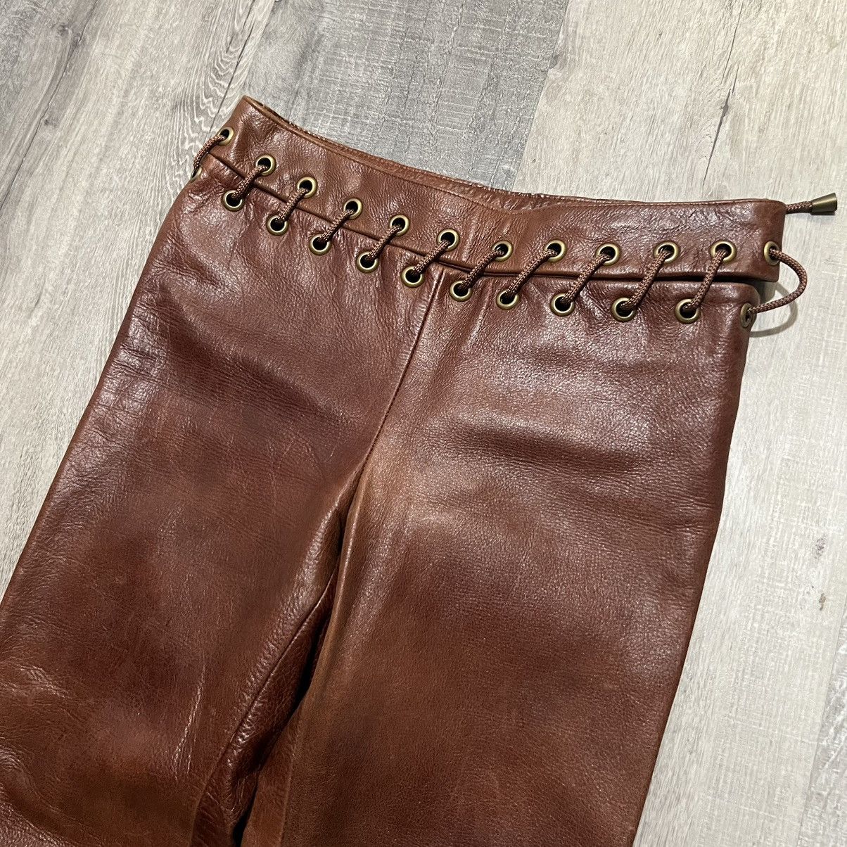 Cynthia Rowley × Vintage VTG Cynthia Rowley Brown Leather Lace Hippie Boho Pants Size 30" / US 8 / IT 44 - 3 Thumbnail