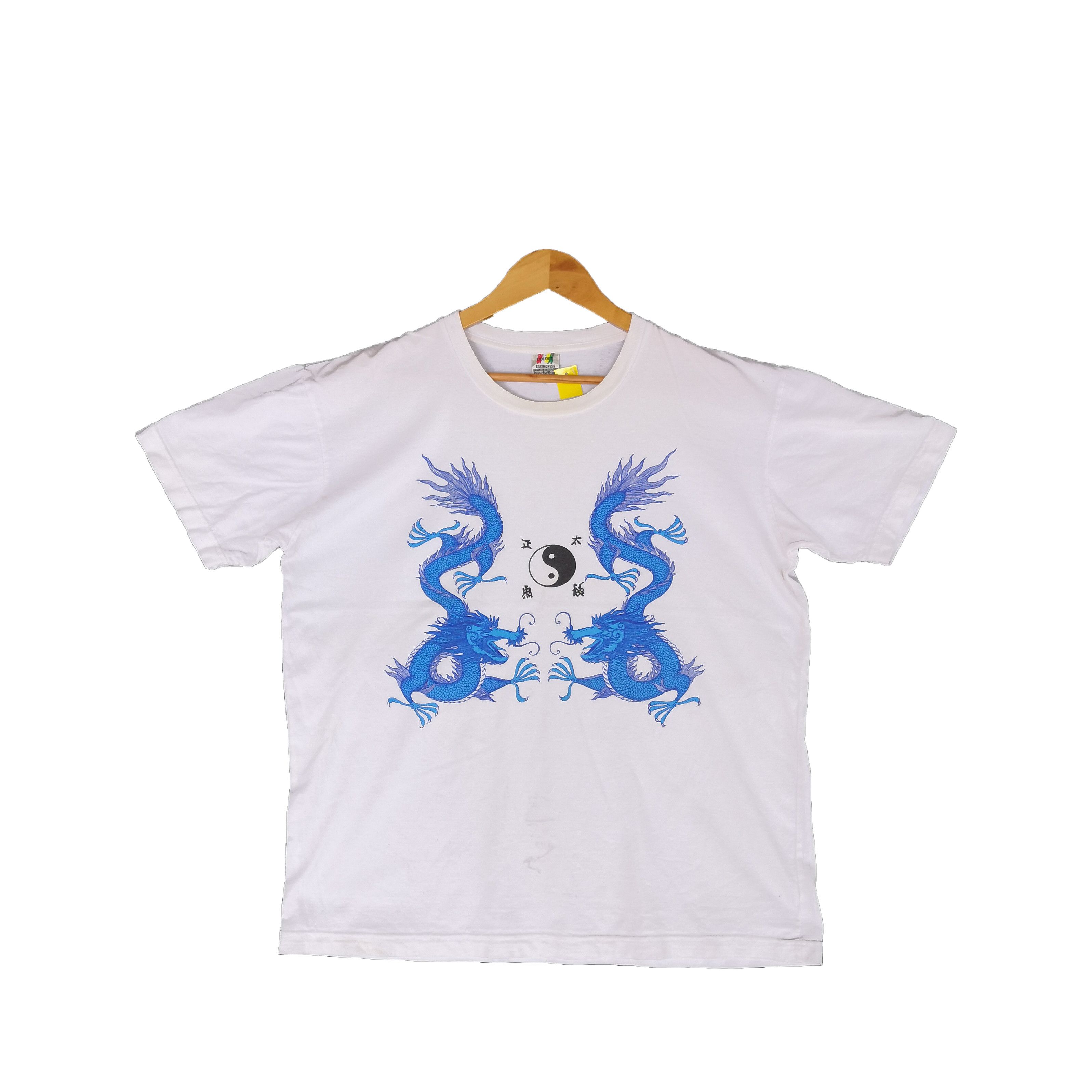 Japanese Twin Dragon T-Shirt Ying Yang Symbol Crewneck Tees