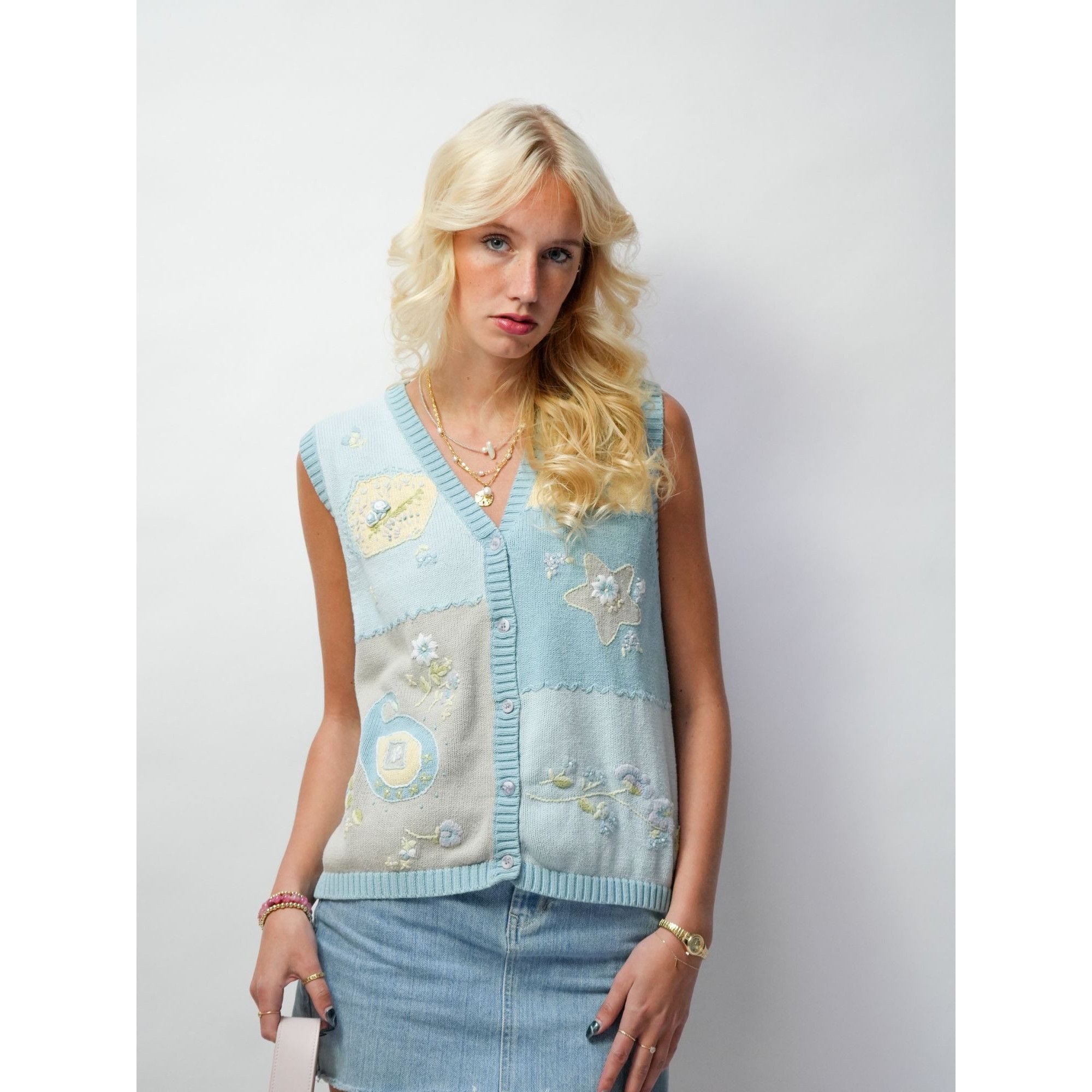 Other Vintage 90s Tabi Cute Blue Flowers Cardigan Sweater Size M / US 6-8 / IT 42-44 - 1 Thumbnail