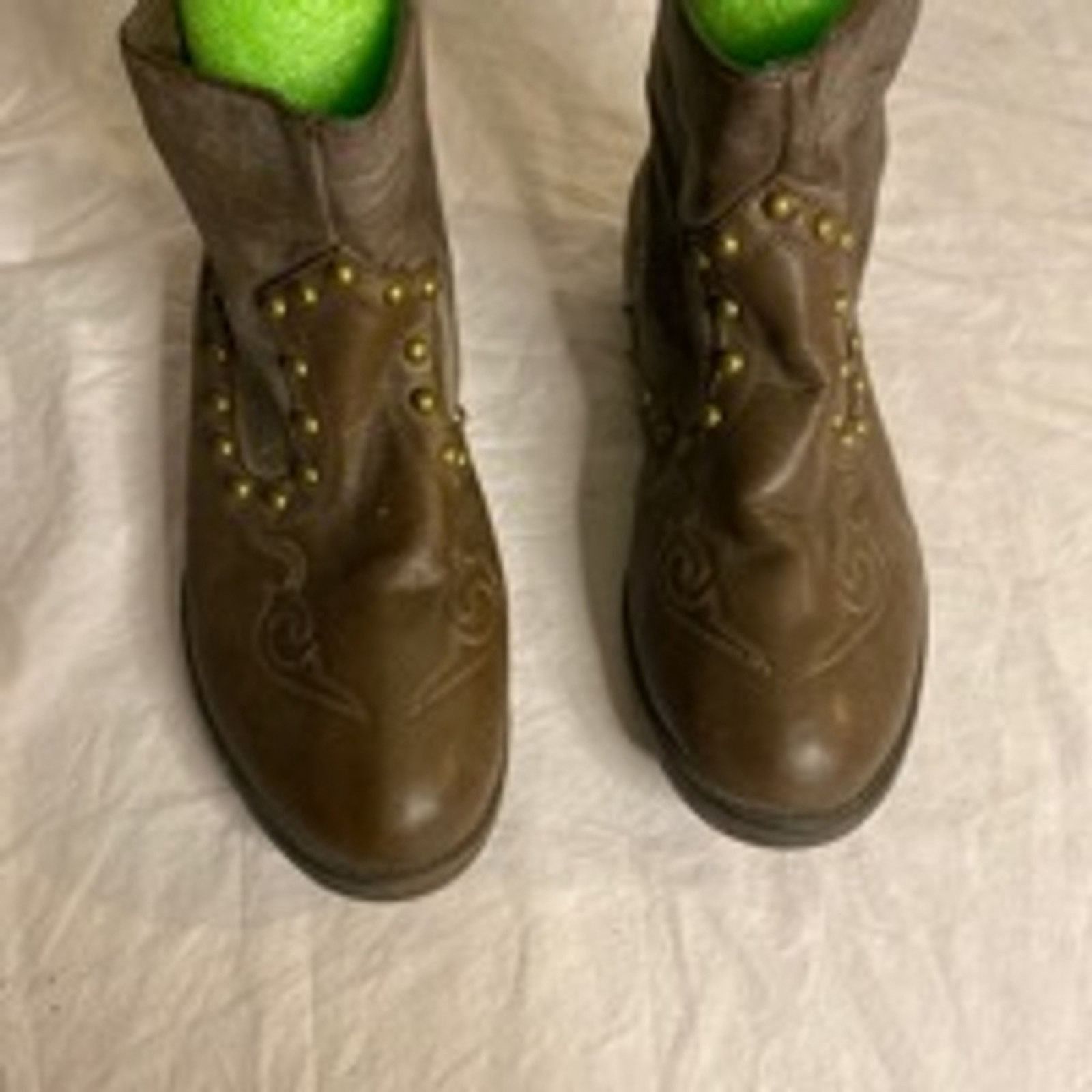 Other Boho Western Festival Brown Leather Studded Ankle Boots Size US 7 / IT 37 - 6 Thumbnail