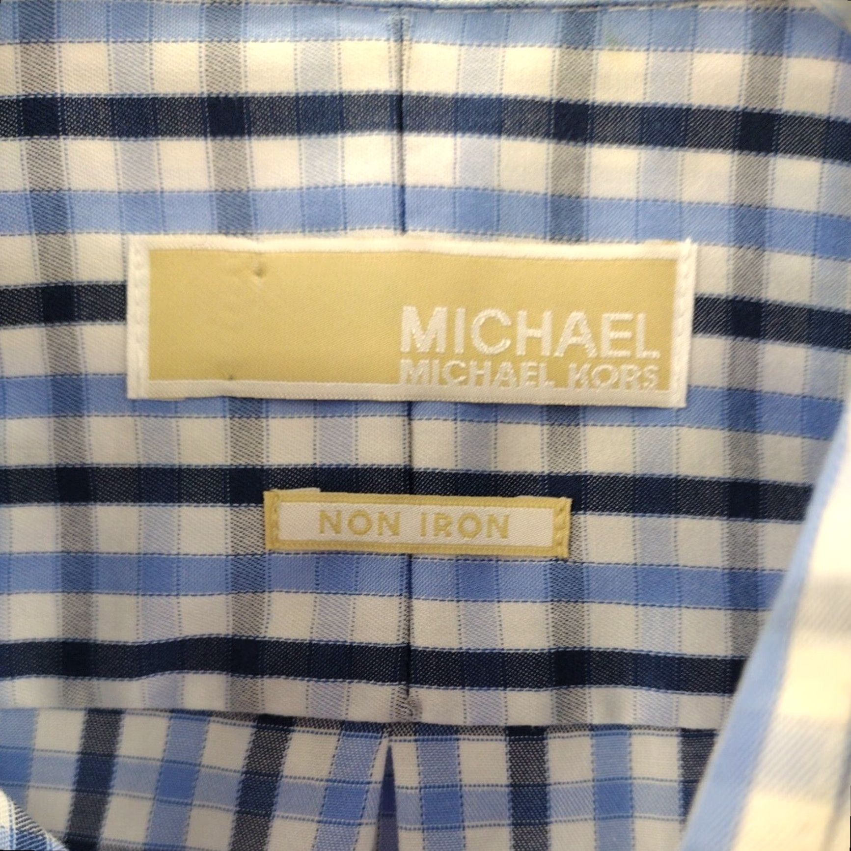 Michael Kors VINTAGE Michael Kors Shirt Mens Large Button Up Dress Blue Long Sleeve Plaid - Mens L Blue Button-Up Shirt Michael Kors 90s Theme? Size 42R - 3 Thumbnail