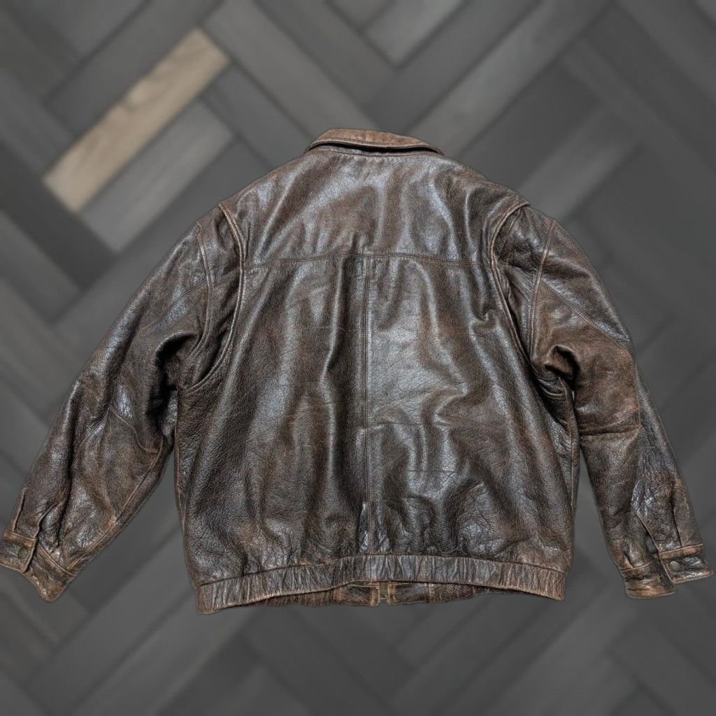 Vintage VINTAGE leather jacket Bomber Jacket 2XL Mens brown 48-50 PATINA distressed 1990s mad max motorcycle jacket Size US XXL / EU 58 / 5 - 1 Thumbnail