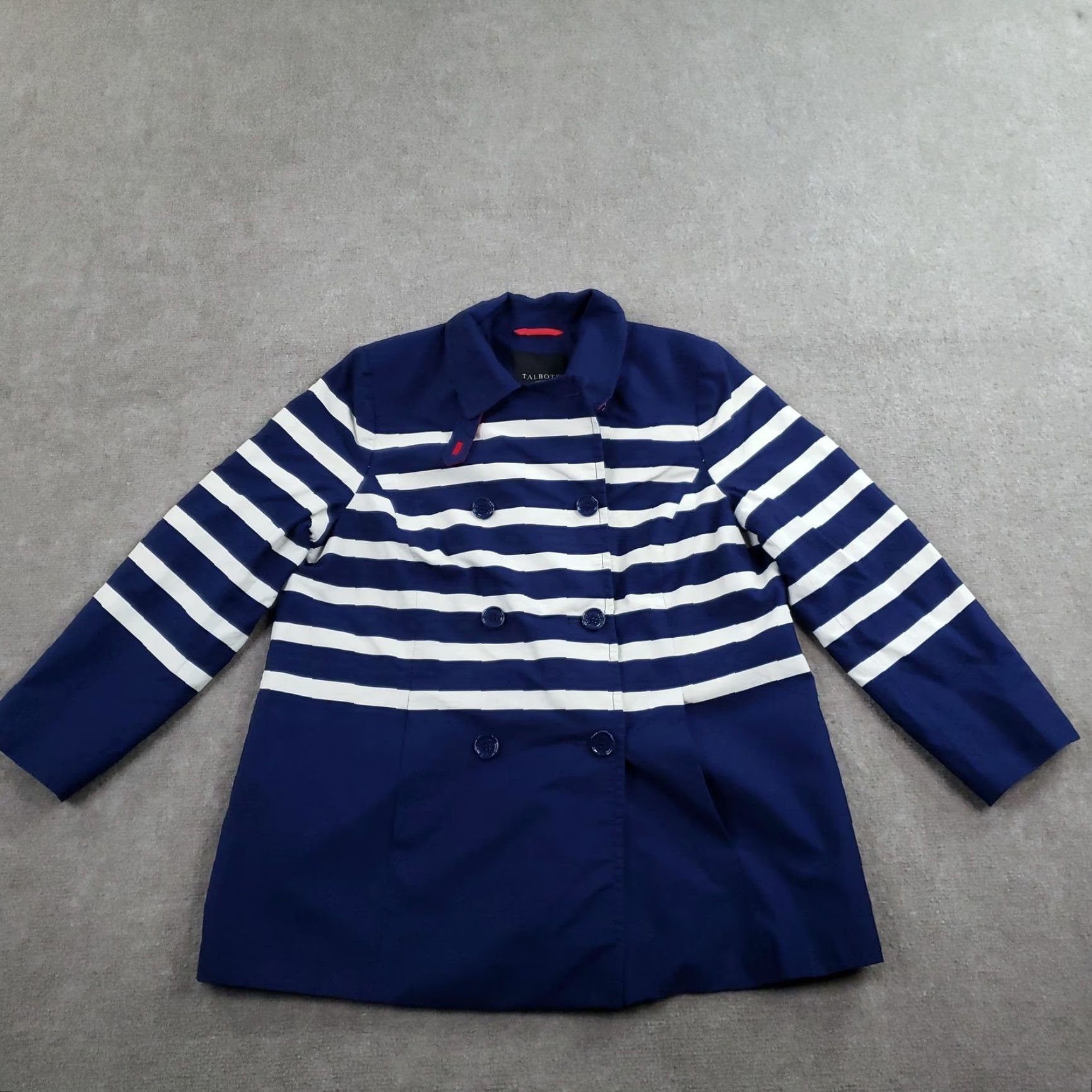 Talbots Talbots Womens Jacket 1X Blue White Striped Nautical Mid-Length Lined Button Size XL / US 12-14 / IT 48-50 - 2 Thumbnail