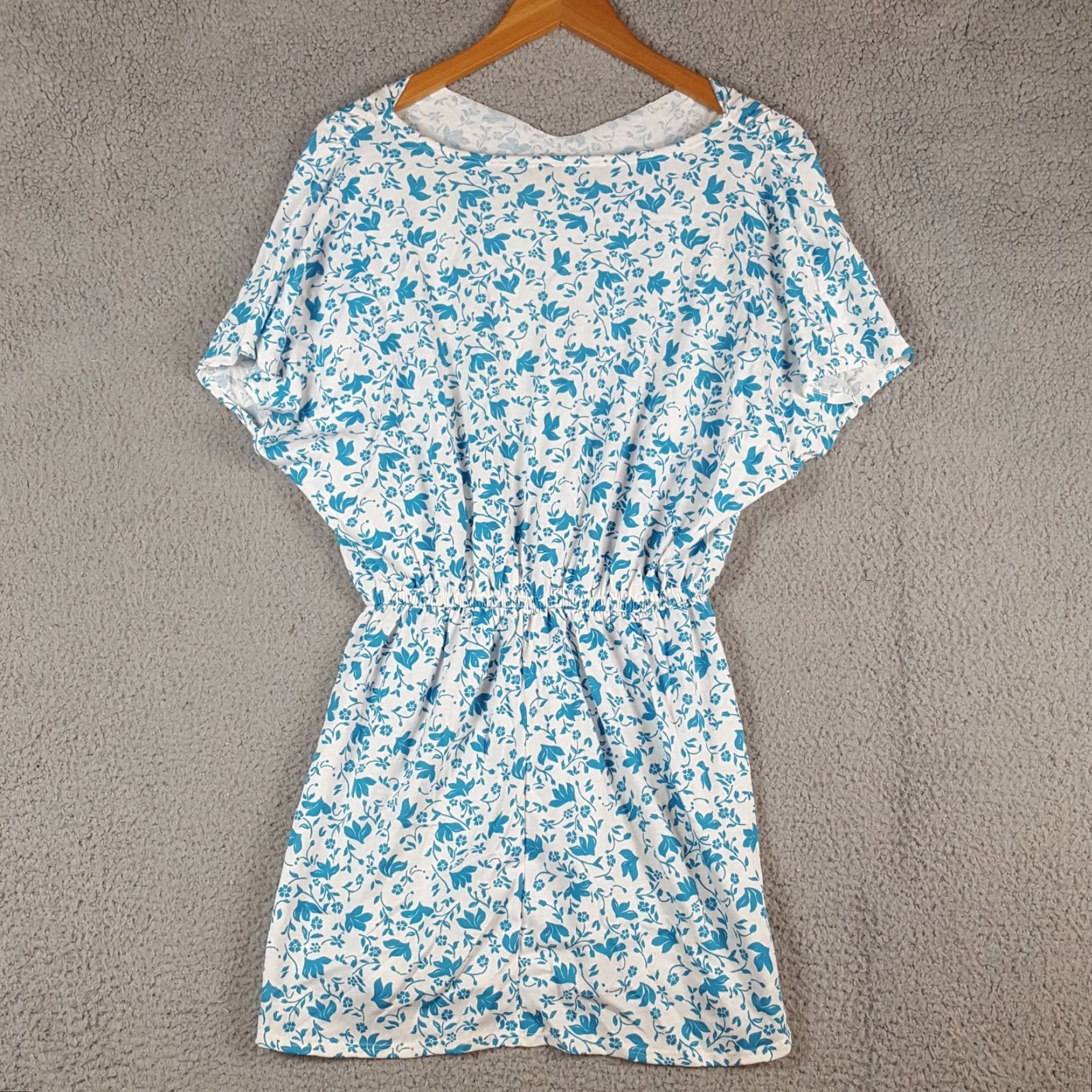 Vintage VINTAGE 80s Blue Flowers Floral Print Short Sleeve Mini Sun Dress Summer L Women MMG Casual Party/Cocktail Travel Size 36" / US 14 / IT 50 - 7 Thumbnail