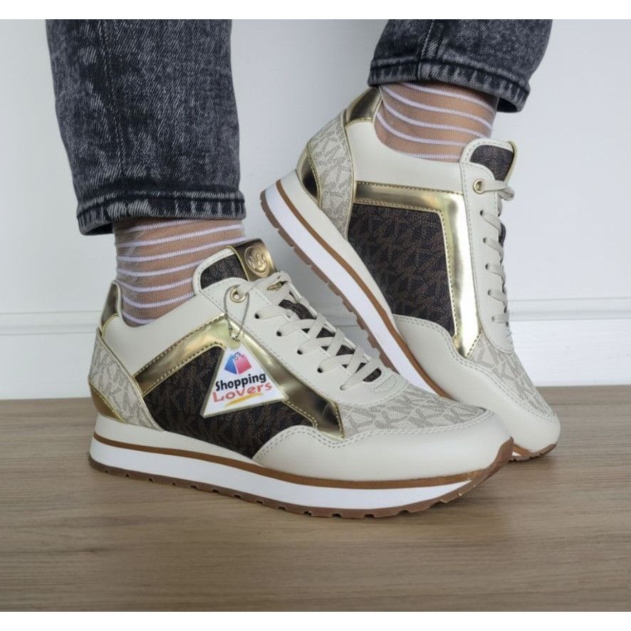 ❤️MK MADDY Womens Trainer Sneaker Monogram Gold Brown Ca