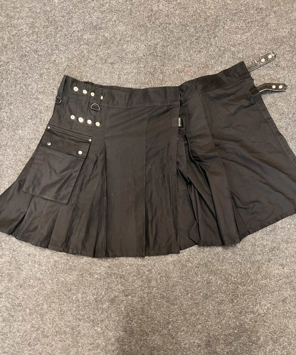 Designer × Japanese Brand Cotton Utility Kilt Black with Adjustable Leather Straps Size US 38 / EU 54 - 6 Thumbnail