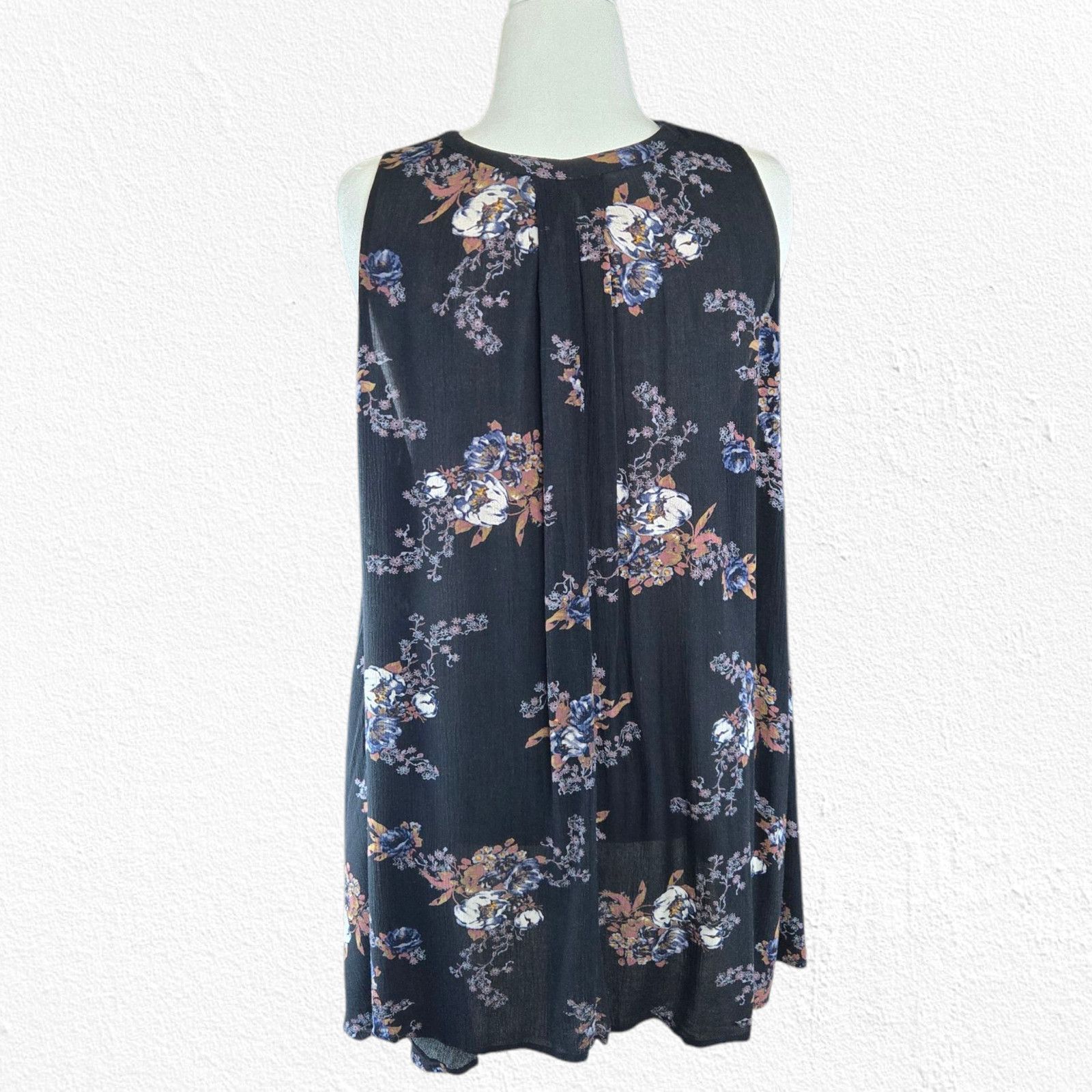 Free People Free People Black Floral Trapeze Tunic Swing Blouse Size XS Size XS / US 0-2 / IT 36-38 - 4 Thumbnail