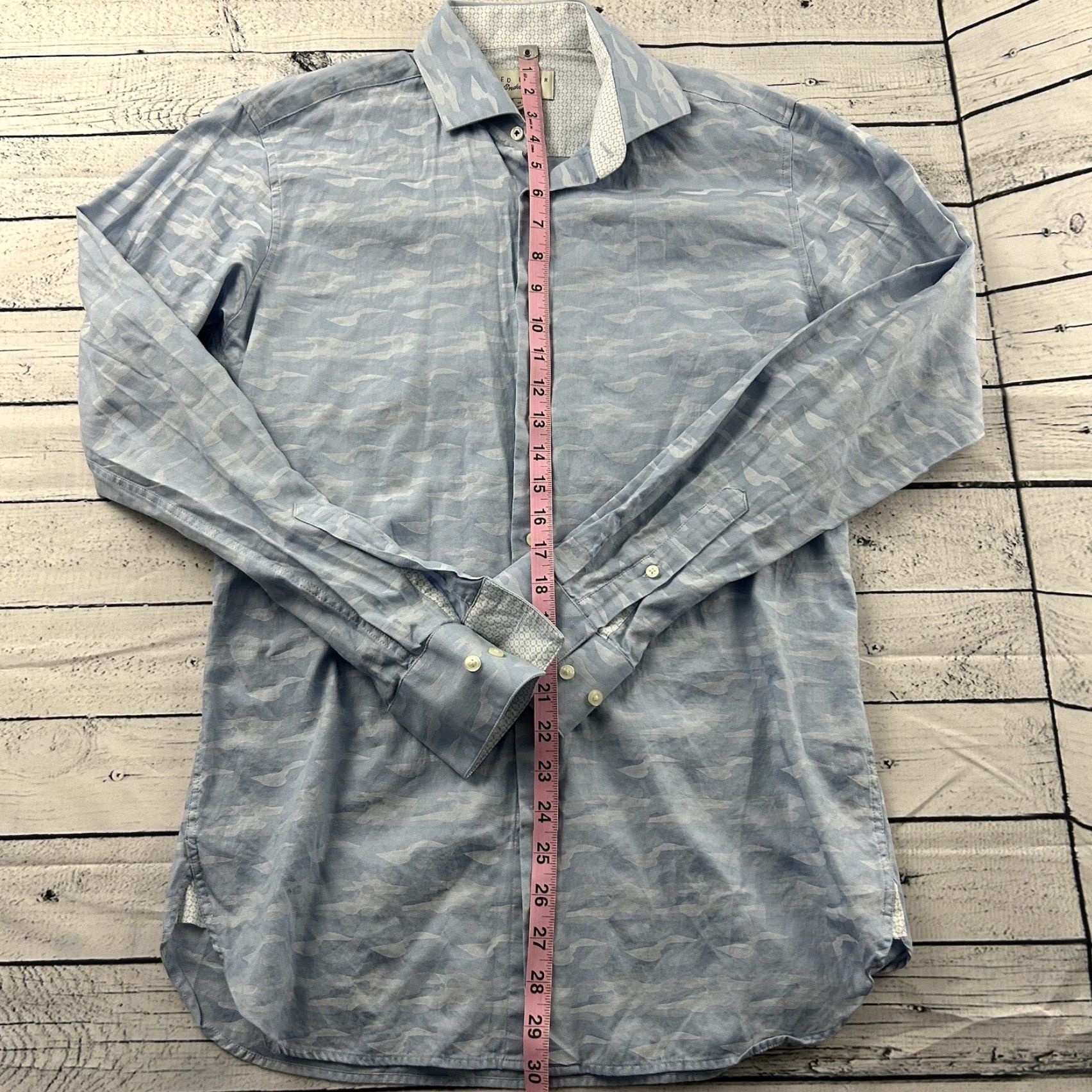 Ted Baker Ted Baker Endurance Long Sleeve Button-Up Shirt Men's 15 34/35 Camo Blue Size US M / EU 48-50 / 2 - 3 Thumbnail