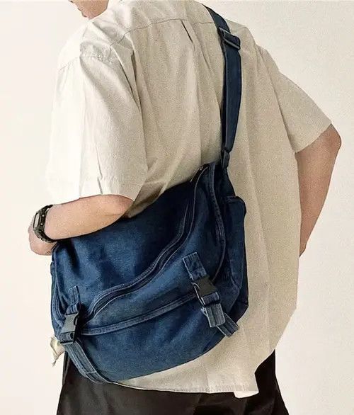 Denim Messenger Shoulder Bag With Zip Y2K VTG in Blg Navy, Men's