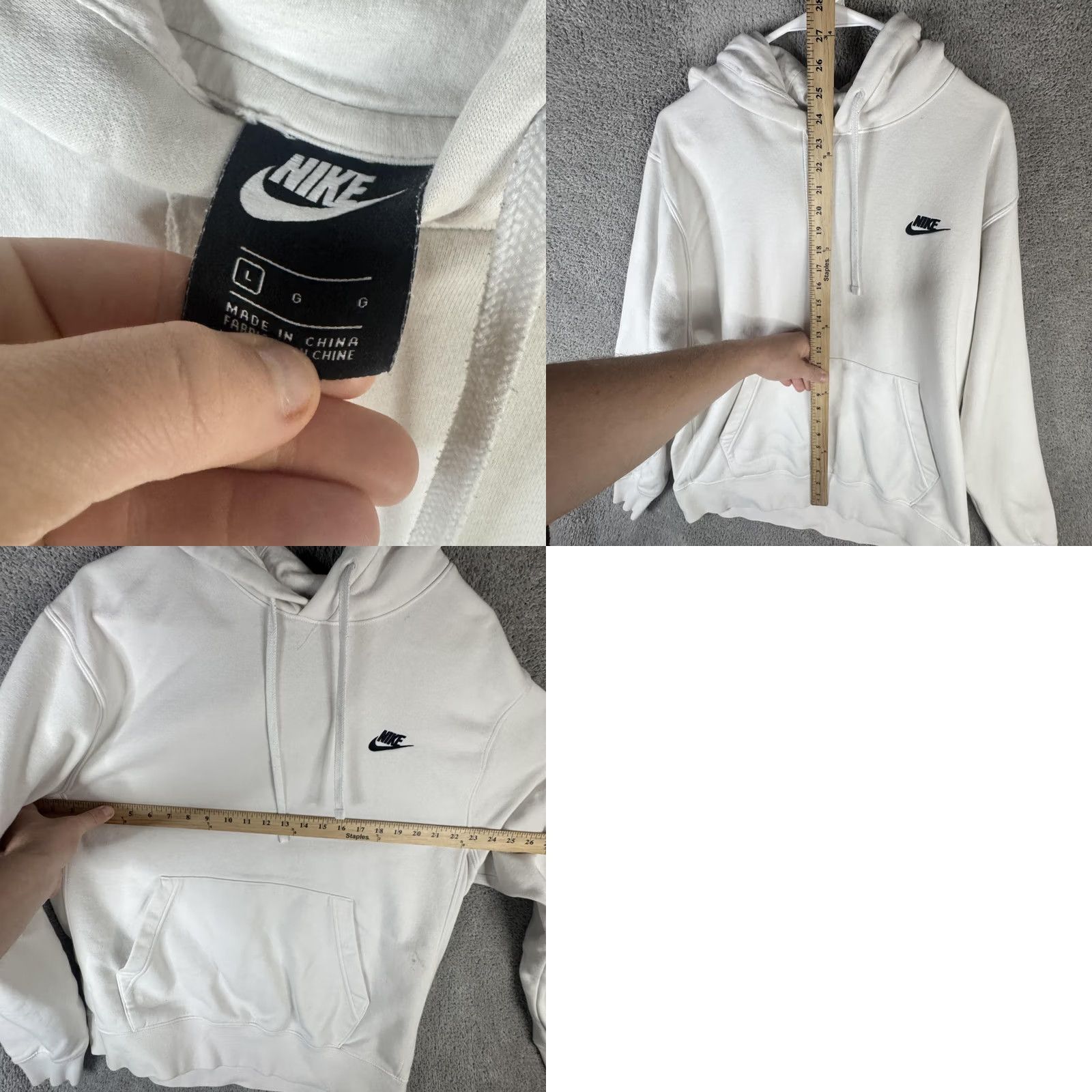 Nike Nike Hoodie Mens Large White Pullover Fleece Sweatshirt with Swoosh Logo, Hooded, Pockets, Crew Neck, Long Sleeve Size US L / EU 52-54 / 3 - 8 Thumbnail