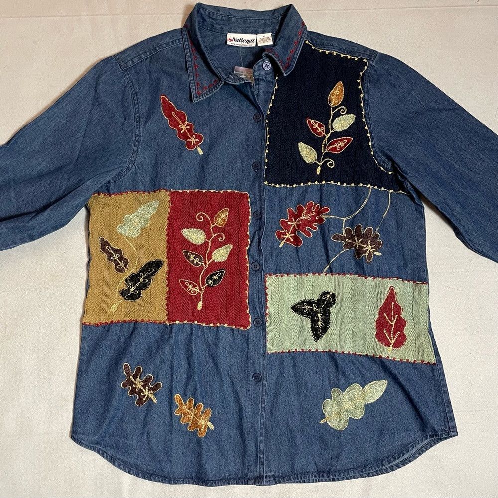 Other New Vintage National Denim Long Sleeve Embroidered Shirt Si Size XL / US 12-14 / IT 48-50 - 6 Thumbnail