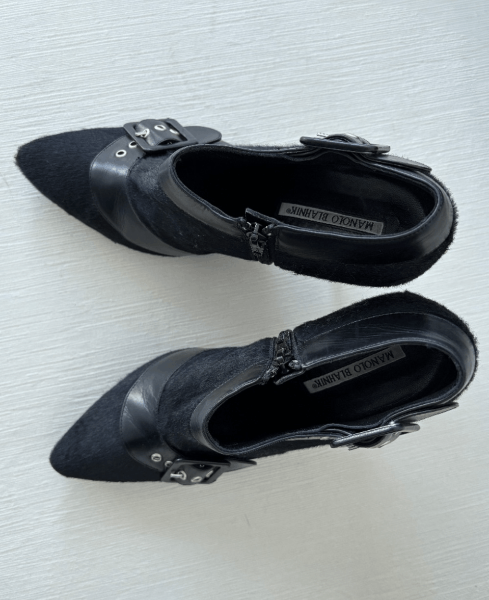 Manolo Blahnik Manolo Blahnik Black Haircalf Buckle Ankle Booties Size 38.5 Size US 8.5 / IT 38.5 - 3 Thumbnail
