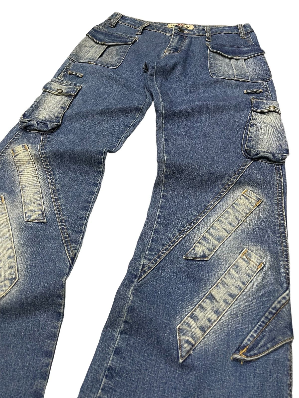 If Six Was Nine × KMRii × Le Grande Bleu (L.G.B.) Modernistic Japan Laser Wash Flared Cargos Jeans Size US 29 - 7 Thumbnail