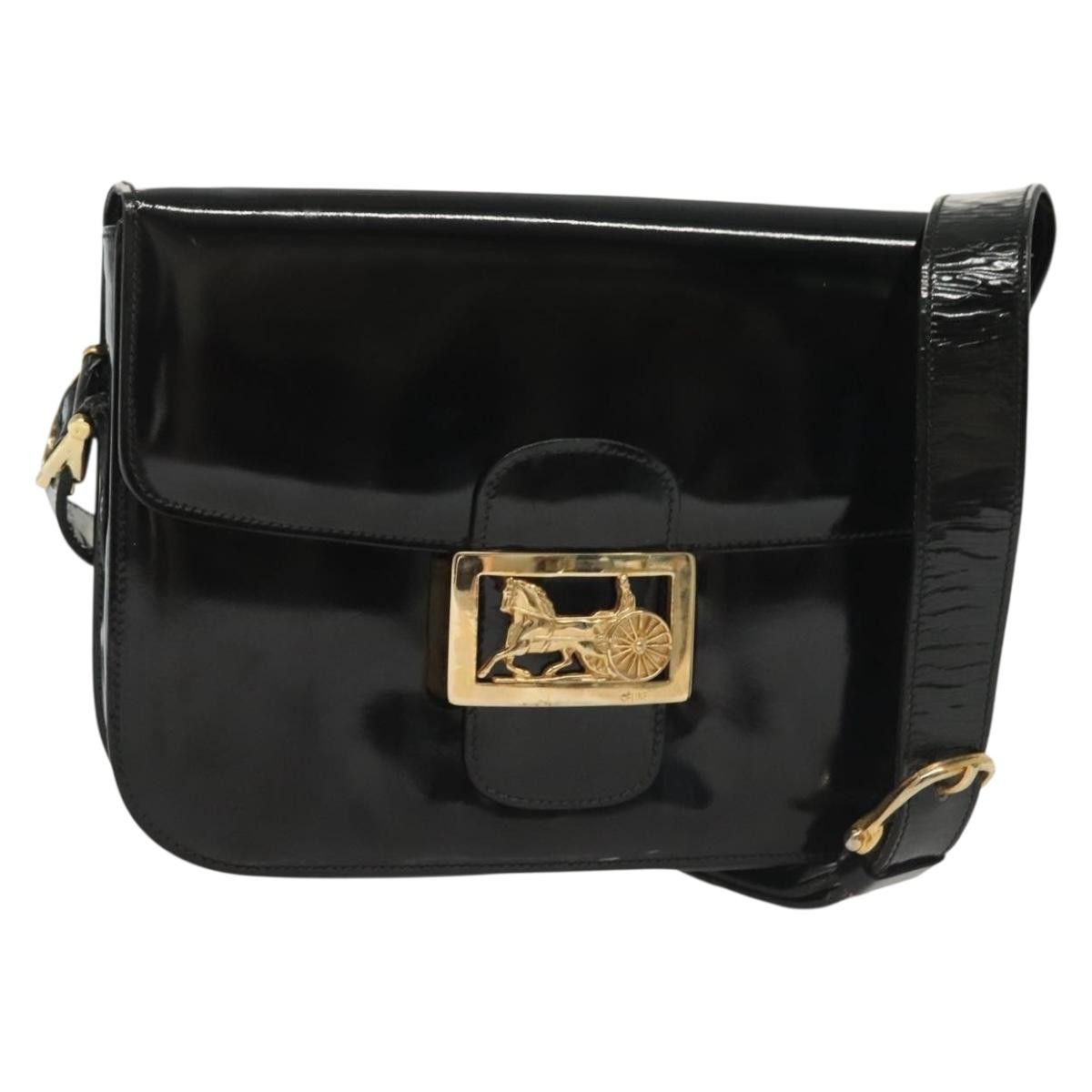 Celine CELINE Horse Carriage Shoulder Bag Patent Leather Black Gold Size ONE SIZE - 1 Thumbnail