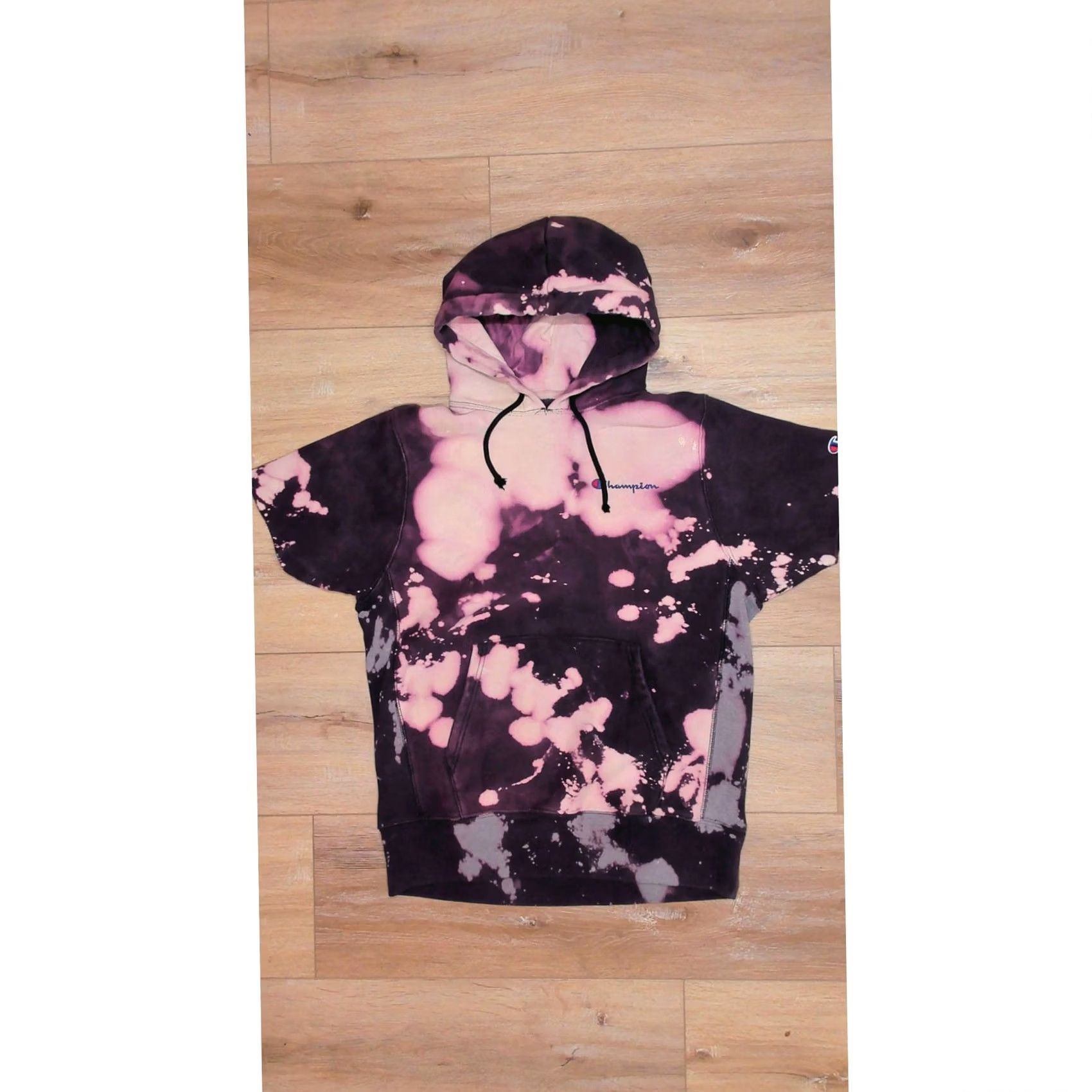 Champion VINTAGE Champion Hoodie Short Sleeve Bleach Dye Acid Wash Men's XL Pump Cover Purple 90s Athleisure Geometric Reverse Weave Mens XL Hoodie Size US XL / EU 56 / 4 - 4 Thumbnail