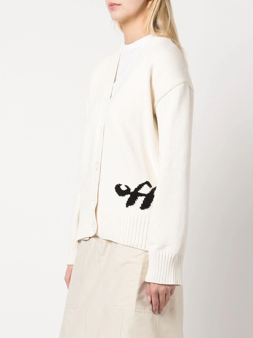 Off-White Ivory Intarsia Logo Knit Cardigan Size L / US 10 / IT 46 - 4 Thumbnail