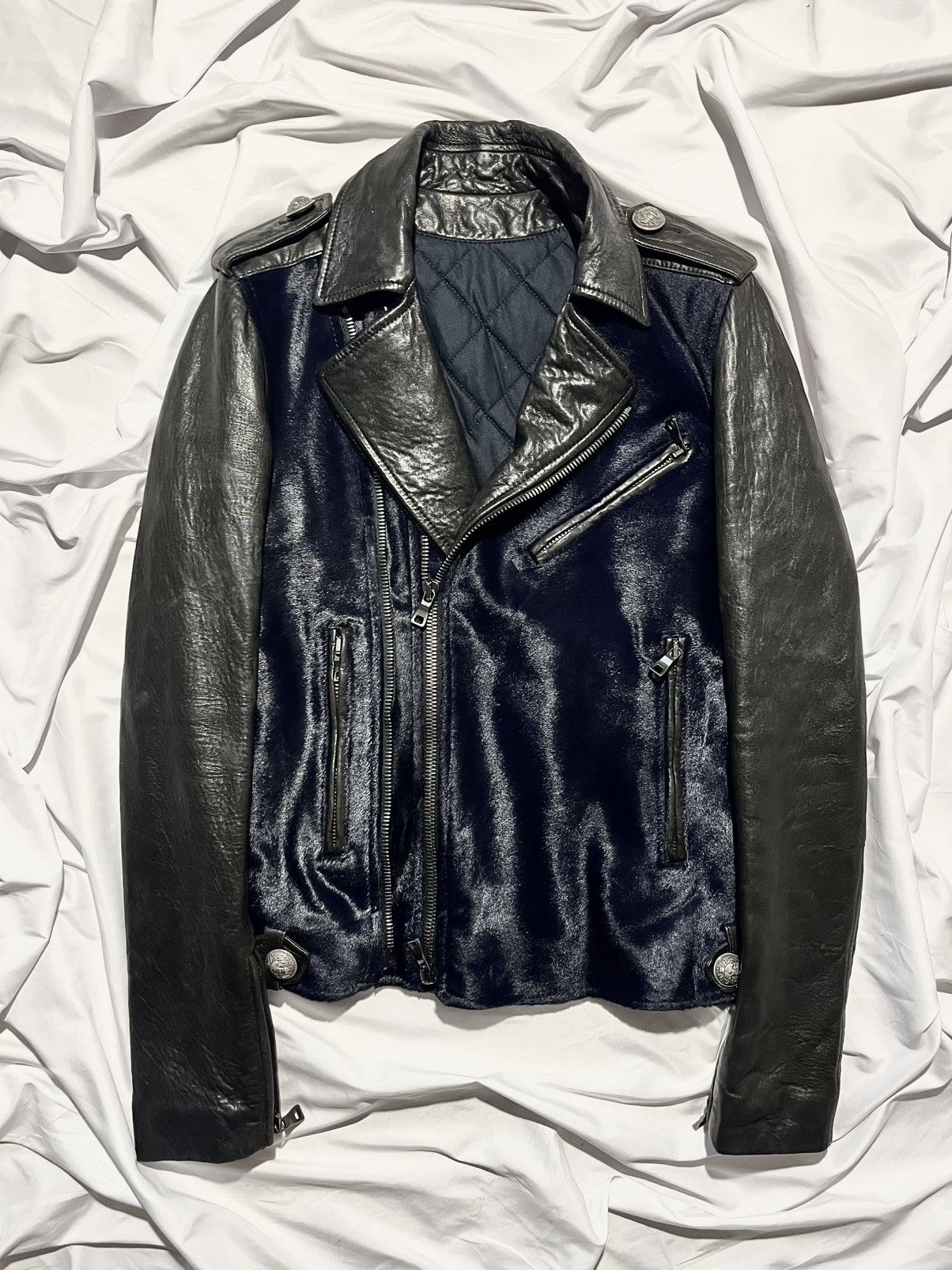Balmain BALMAIN AW 2012 "MIDNIGHT BLUE" CALF SKIN/HAIR JACKET Size US S / EU 44-46 / 1 - 2 Thumbnail