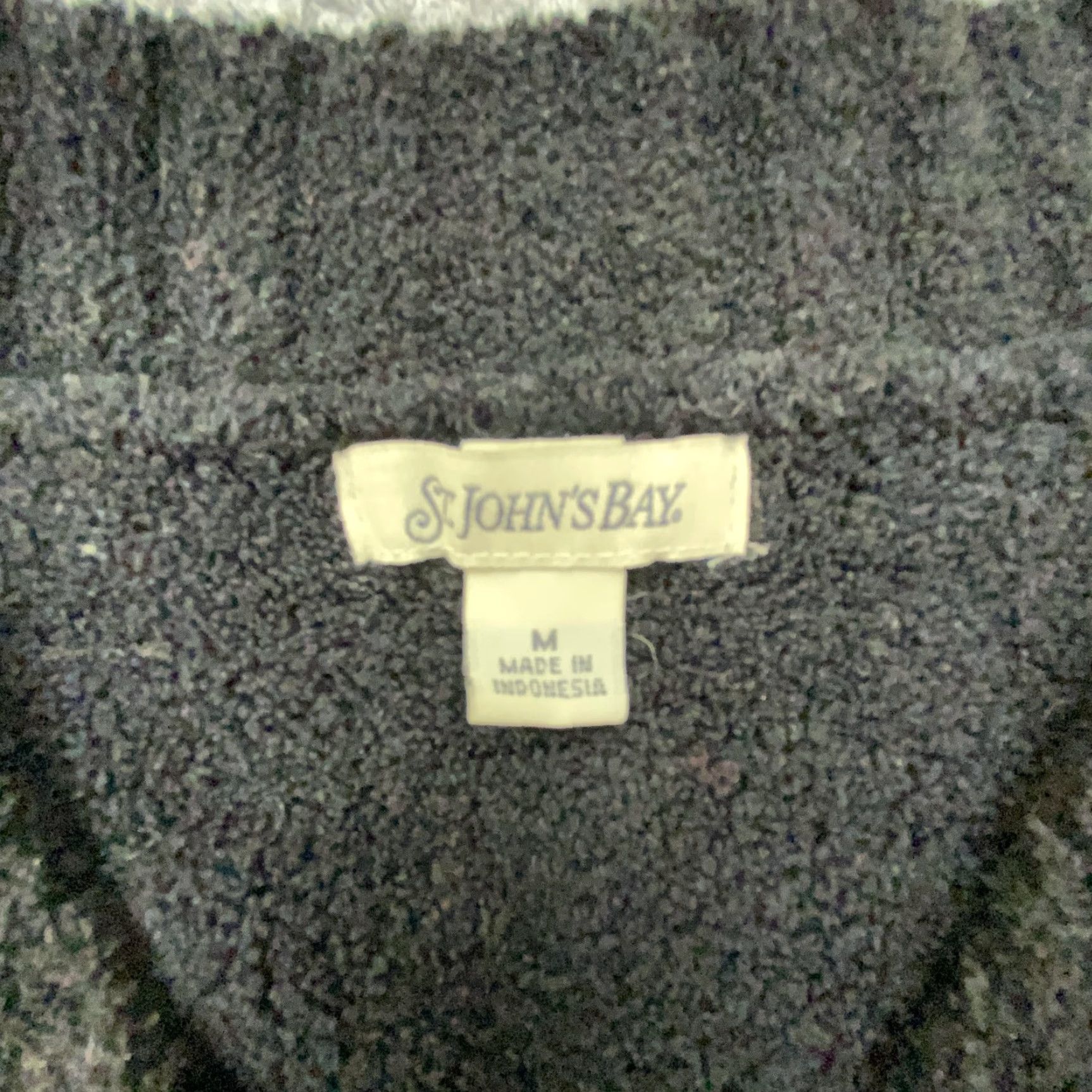 Vintage St Johns Bay Sweater Womens Medium Black Gray White Striped V-Neck Pullover Soft Size M / US 6-8 / IT 42-44 - 3 Thumbnail