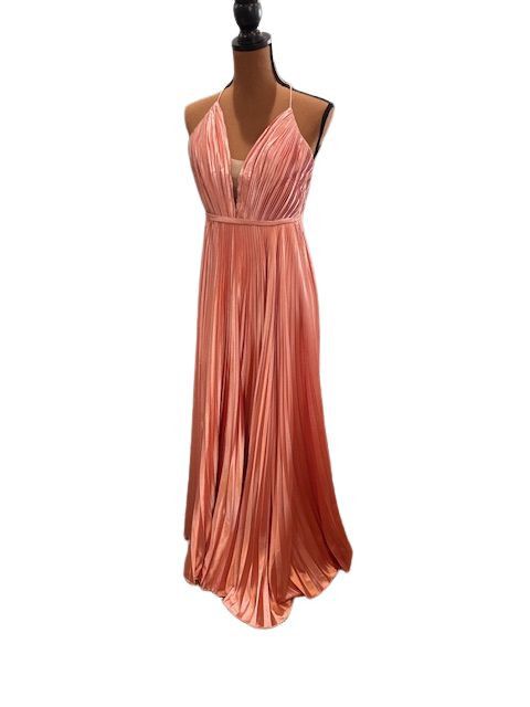 Mac Duggal Rose Gold Plunge Neck Pleated Evening Gown Size XS / US 0-2 / IT 36-38 - 4 Thumbnail