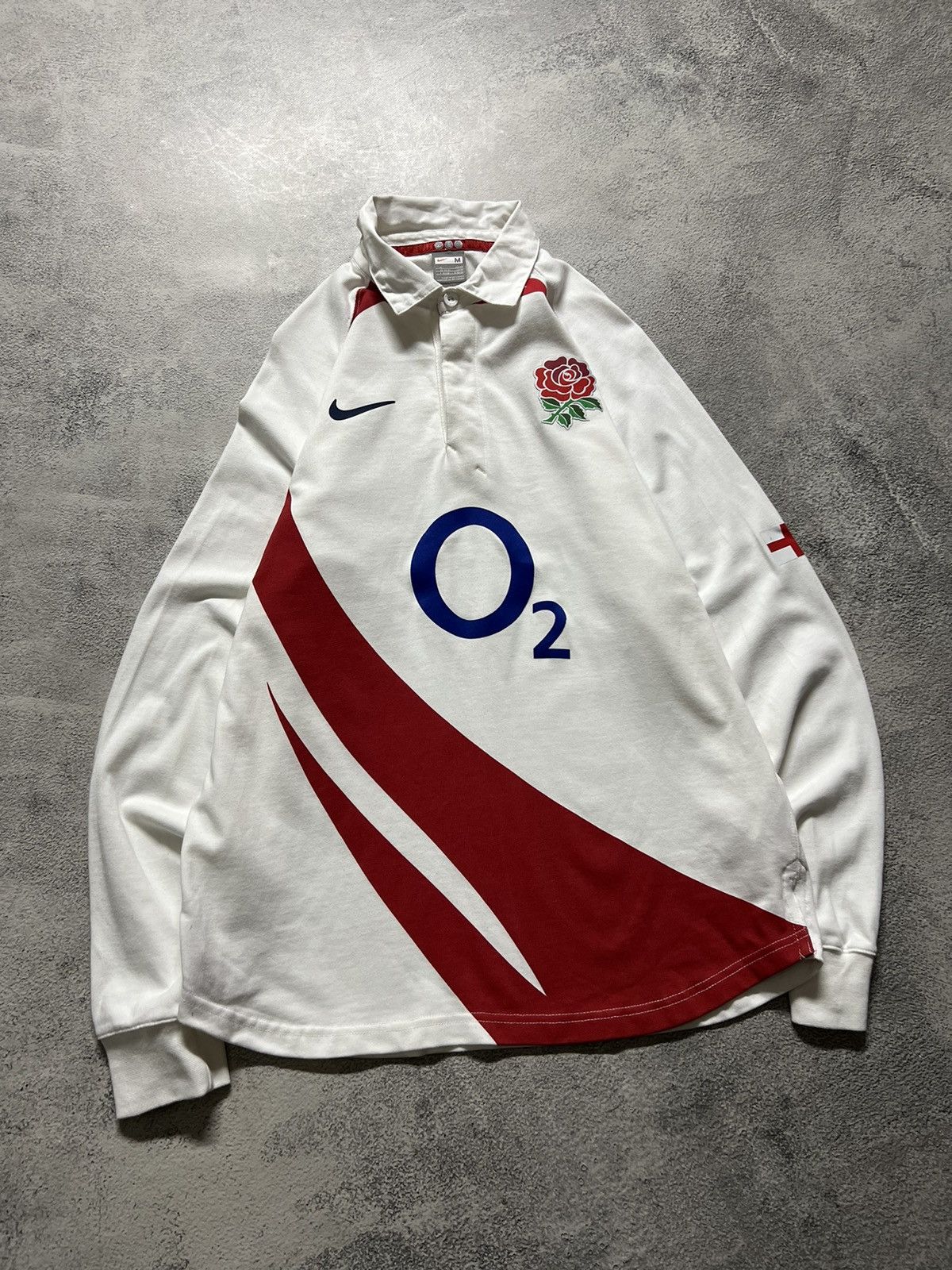 デ*だ様 【Nike】 00s〜 England warm up wear O2 Vintage Nike O2 England Rugby Jersey Polo Rugby Shirt Medium