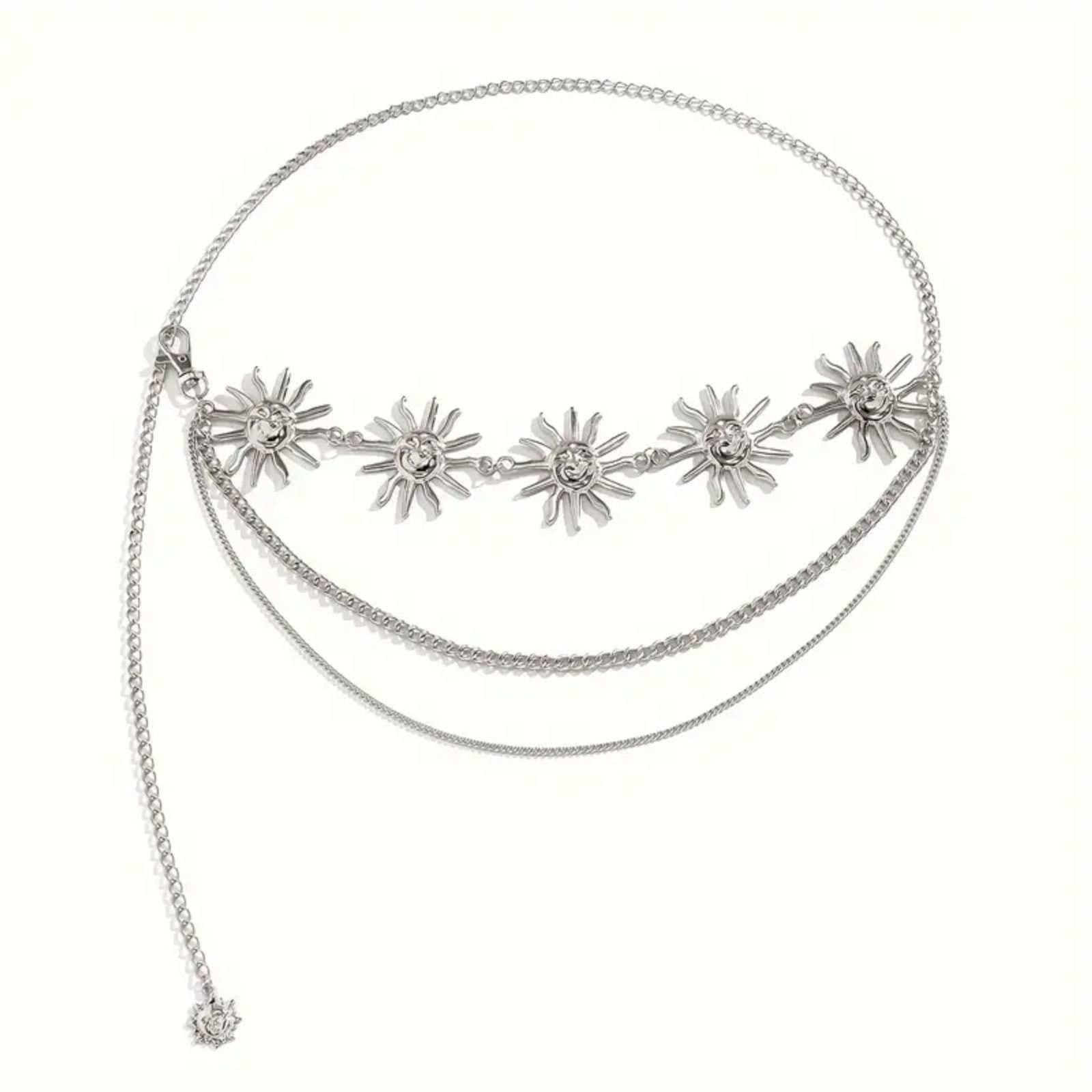 Other Boho Sun Chain Waist Belt – Silver Sunburst Charm Body Chain Size ONE SIZE - 3 Thumbnail