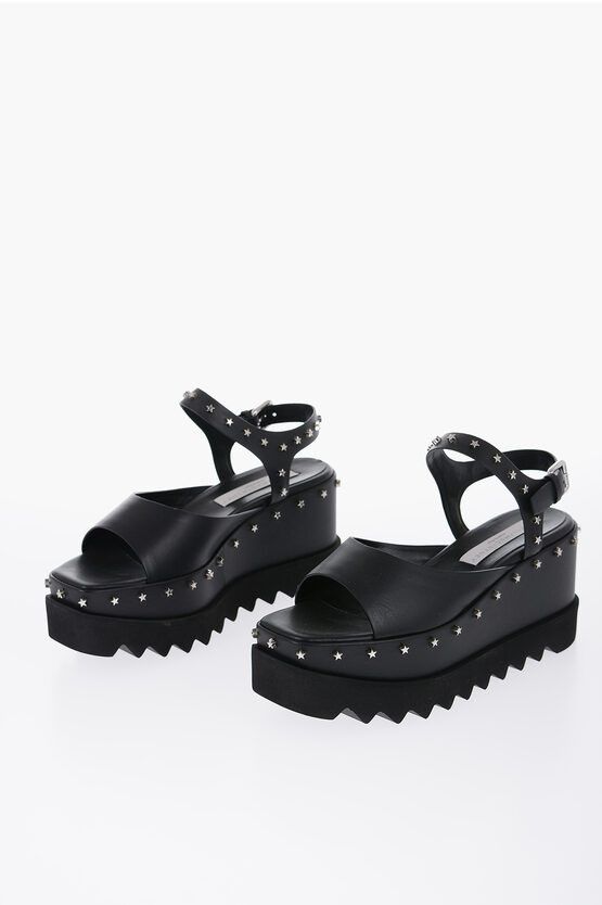 image of Stella Mccartney Sandlas Elyse With Star Studs Wedge 8 Cm Shoes in Black, Women's (Size 10)
