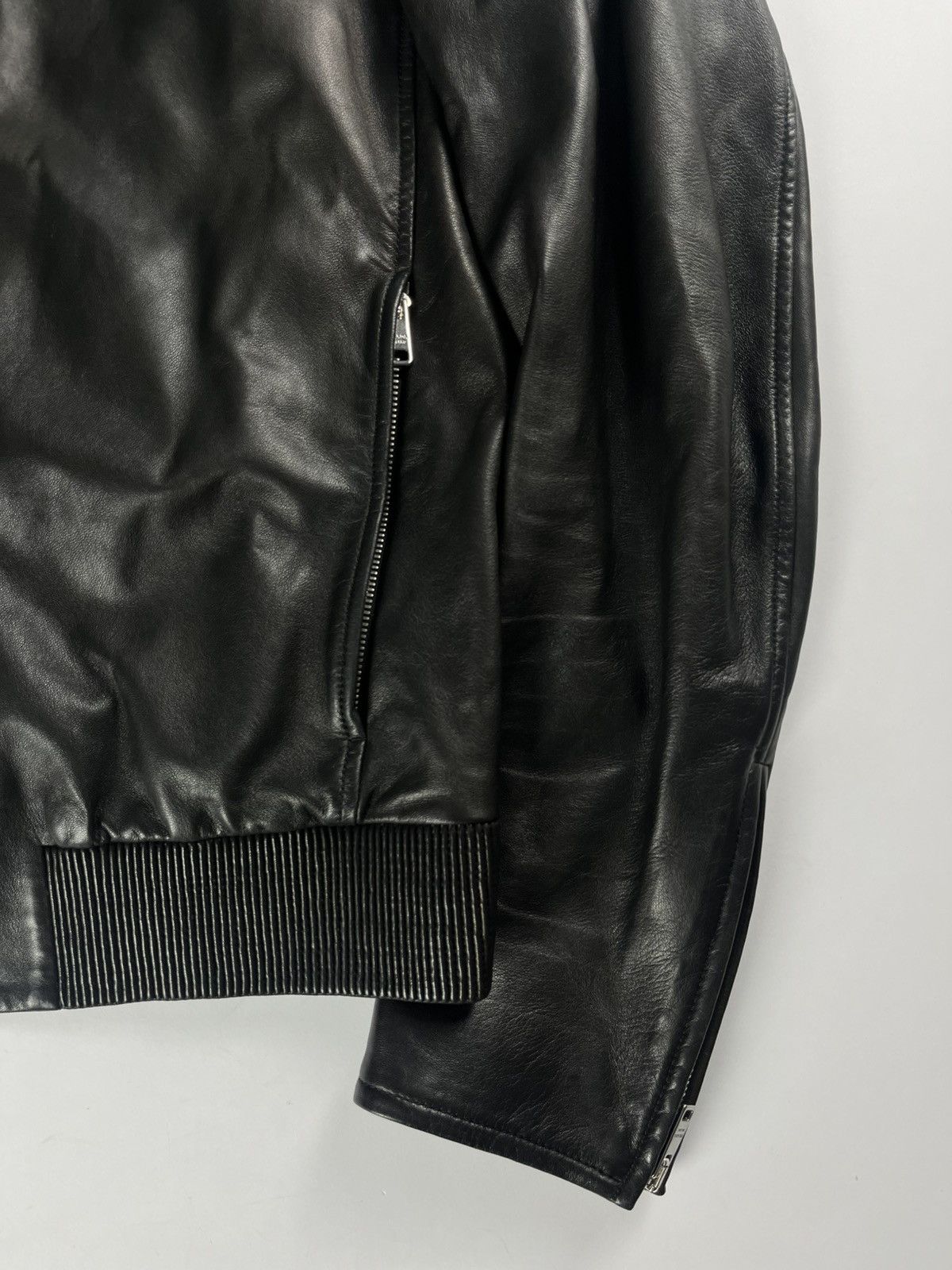 Prada Prada Sample Black Textured Soft Leather Moto Jacket SS 2014 Size US M / EU 48-50 / 2 - 2 Thumbnail