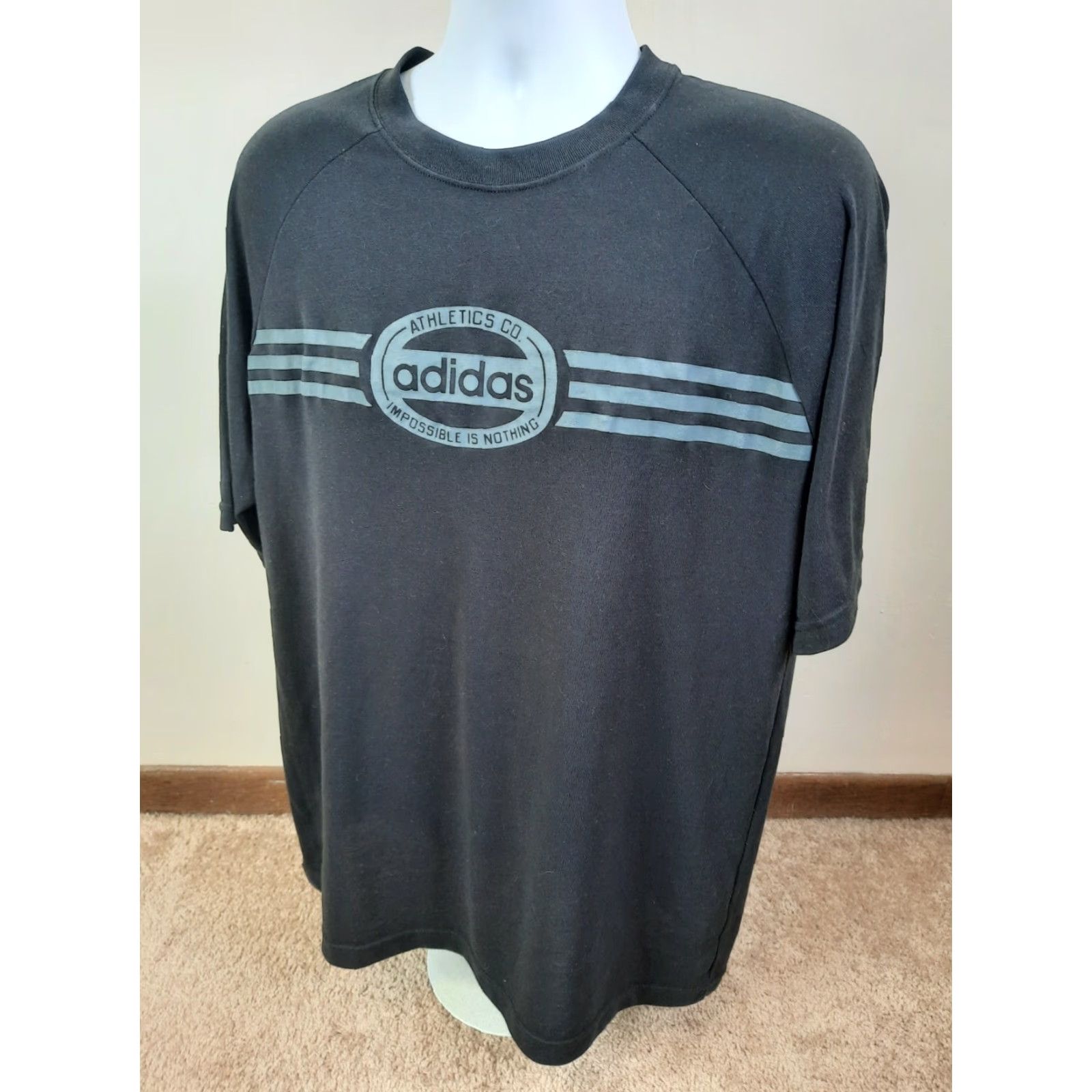 Adidas Adidas Raglan Shirt Men's Medium Black Crewneck Cotton Blend 3 Stripe T1S Shirt Mens Medium Black 3 Stripe Raglan Crew Neck Cotton Blend Size US M / EU 48-50 / 2 - 3 Thumbnail