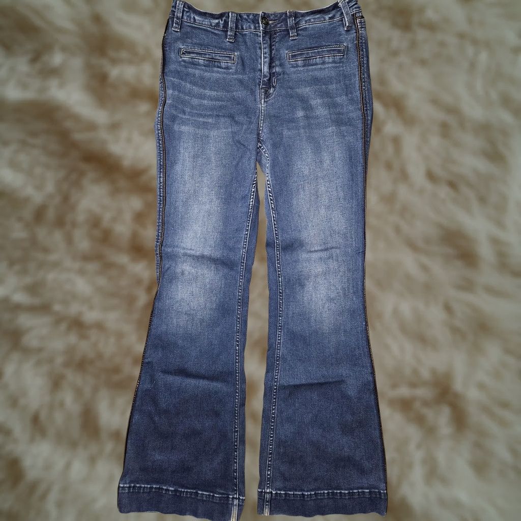 Vintage VINTAGE Rock & Roll Denim Jeans Womens Flared High Rise Trouser Blue 30x34 Stretch Distressed Pockets Hipster Preppy 90s Mens Womens Size 30" / US 8 / IT 44 - 1 Thumbnail