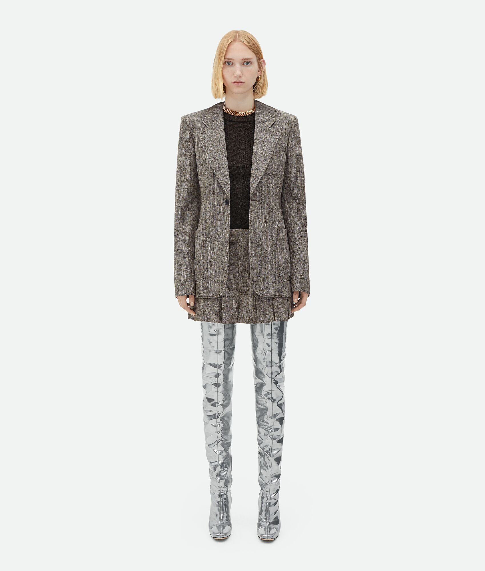 Bottega Veneta o1n1vont0325 Shetland Chevron Ribs Sweater in Dark Chestnut Size XS / US 0-2 / IT 36-38 - 4 Thumbnail