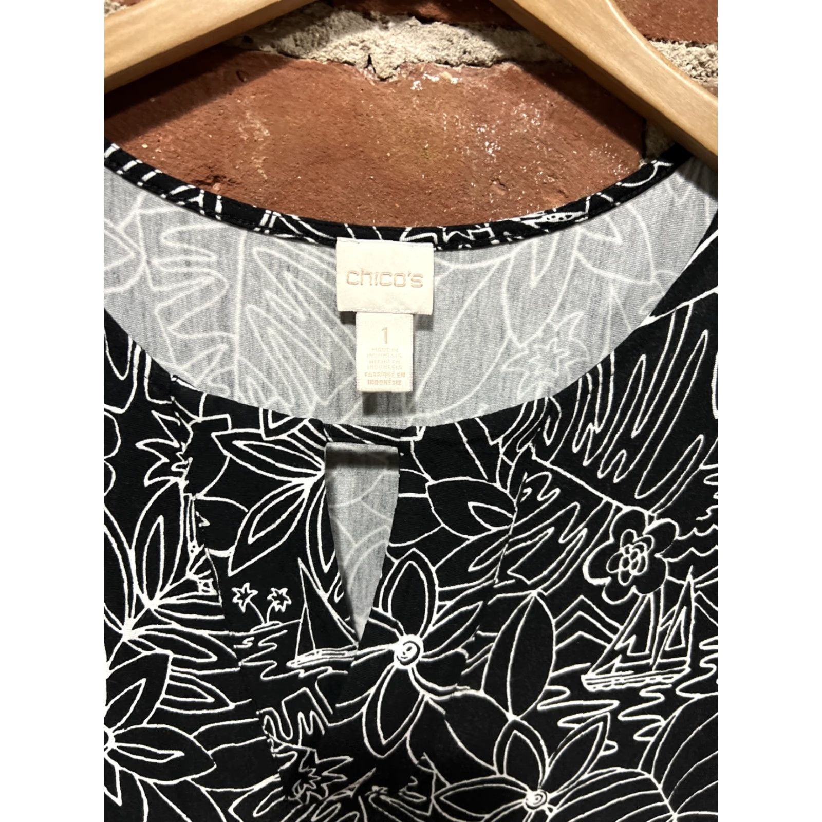Vintage Chicos Dress Womens 1 Rayon Blend Floral Boat Theme Black White Size XS / US 0-2 / IT 36-38 - 2 Thumbnail