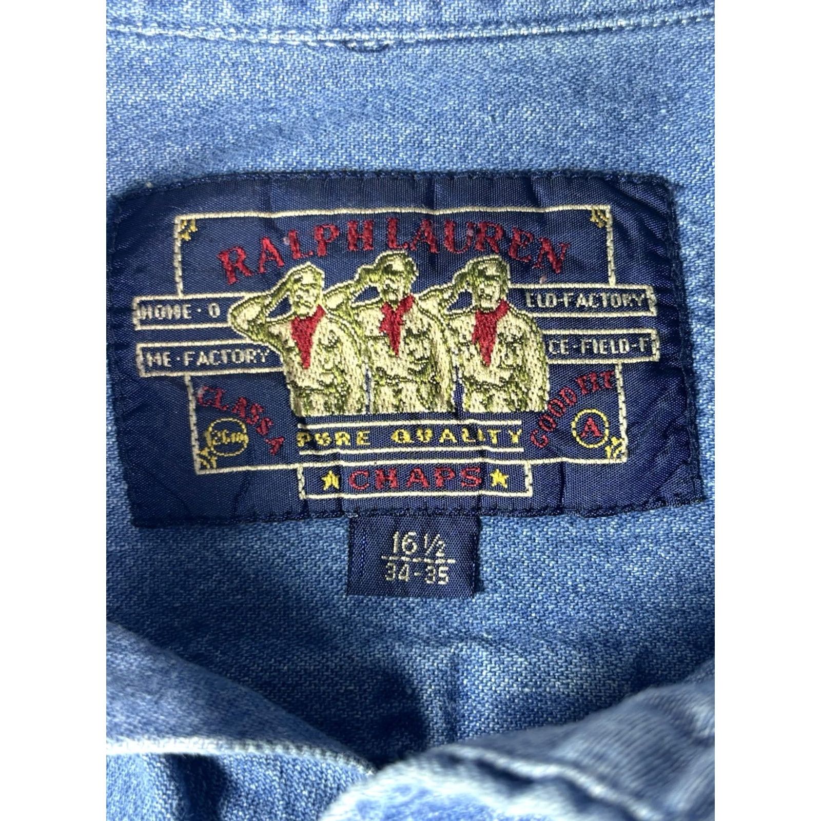 Ralph Lauren VINTAGE Ralph Lauren Chaps Denim Button-Up Shirt Long Sleeve Pocket Men 16 Blue Cotton Denim 90s Retro Classic Mens Size US L / EU 52-54 / 3 - 6 Thumbnail