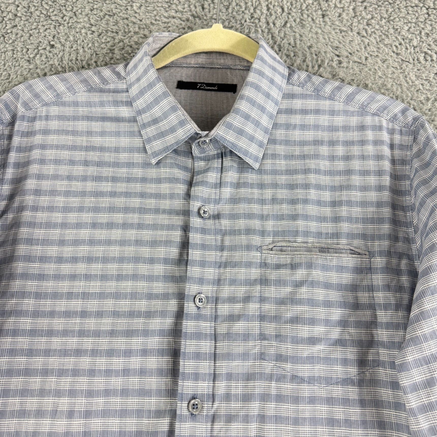 Vintage 7 Diamonds Button-Up Shirt Mens Medium Gray Check Print Long Sleeve 100% Cotton Size US M / EU 48-50 / 2 - 2 Thumbnail