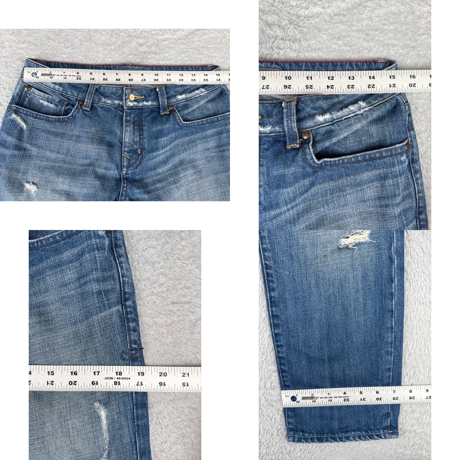 Anthropologie Level 99 Jeans Womens 26 Blue Denim Crop Straight Distressed 5-Pocket Design 90s Cowboy Southwestern American Designer Size 26" / US 2 / IT 38 - 9 Thumbnail