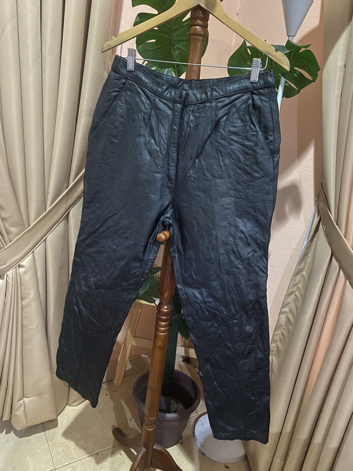 Leather Vintage Black Genuine Leather Trousers Paneled Moto Pants Size US 30 / EU 46 - 2 Thumbnail
