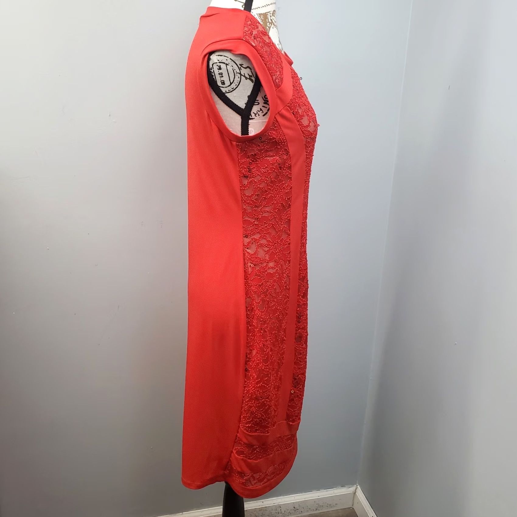 Vintage Conhalite Bodycon Dress Womens S Sleeveless Red Lace Sequin Cocktail Party Sleeveless Size S / US 4 / IT 40 - 8 Thumbnail