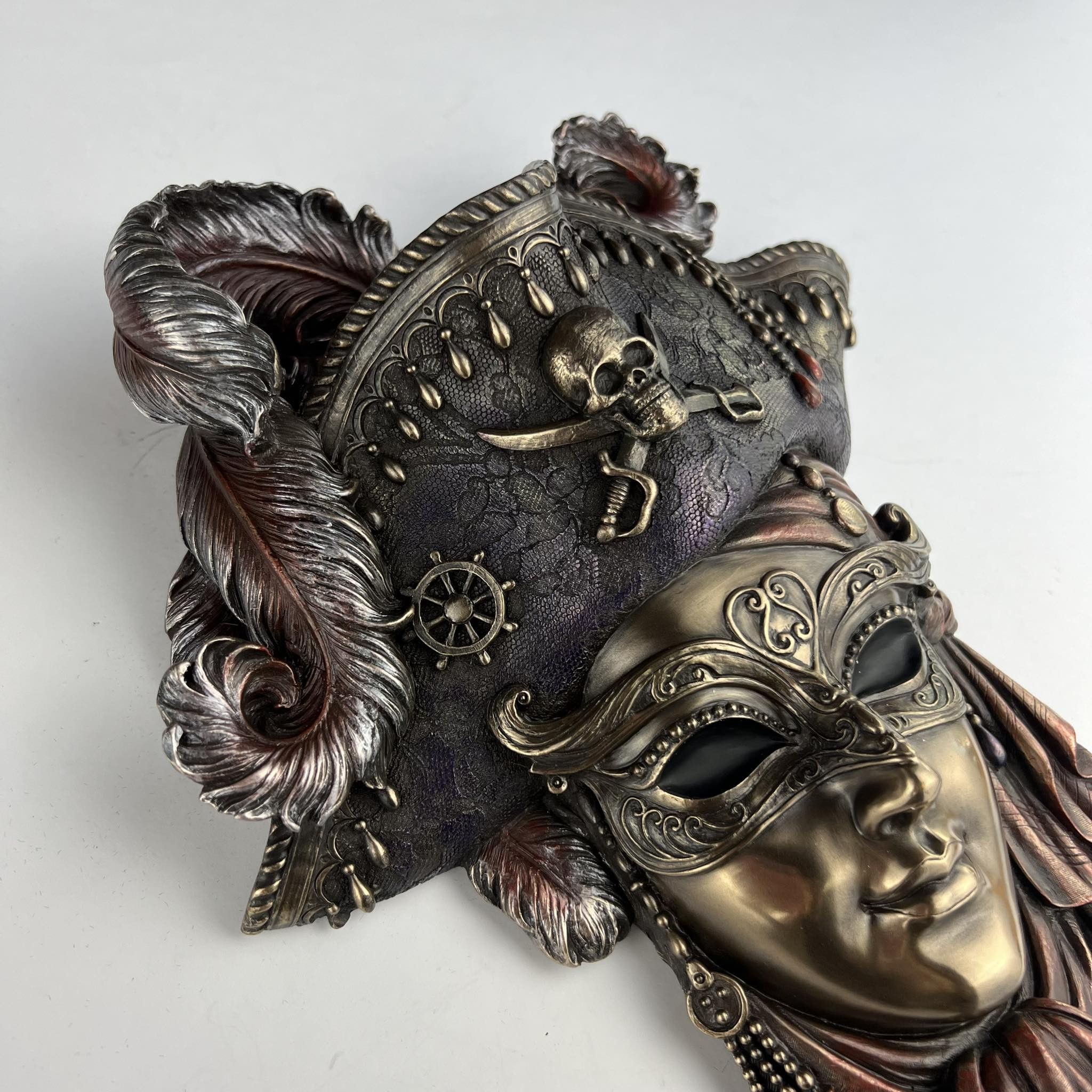 Vintage Venice Pirate Mask Huge Statue Figure Polystone Bronze Size ONE SIZE - 1 Thumbnail
