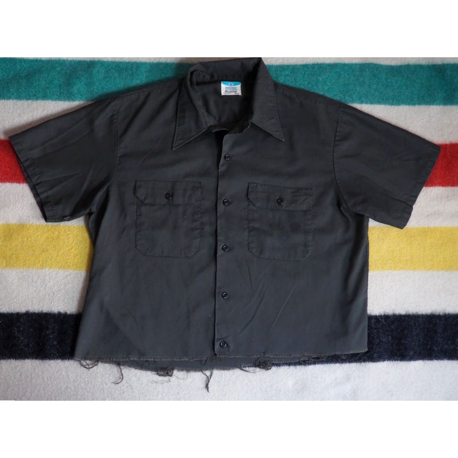 Vintage VTG 60s Big Mac Penneys Dark Green Grunge Crop Button Pocket Shirt Mens L Size US L / EU 52-54 / 3 - 2 Thumbnail
